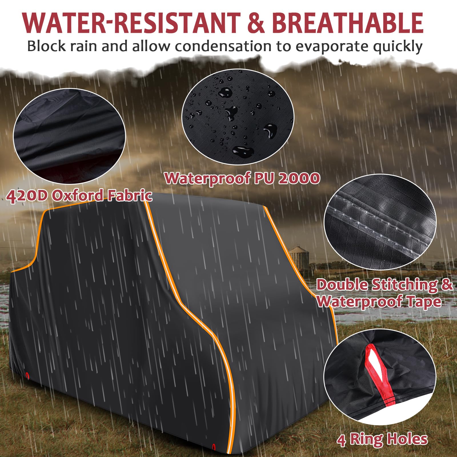UTV Cover 4 Seater, StarknightMT Waterproof Anti-UV Cover Compatible with Polaris Ranger Crew 1000 900 570 800 General RZR Talon