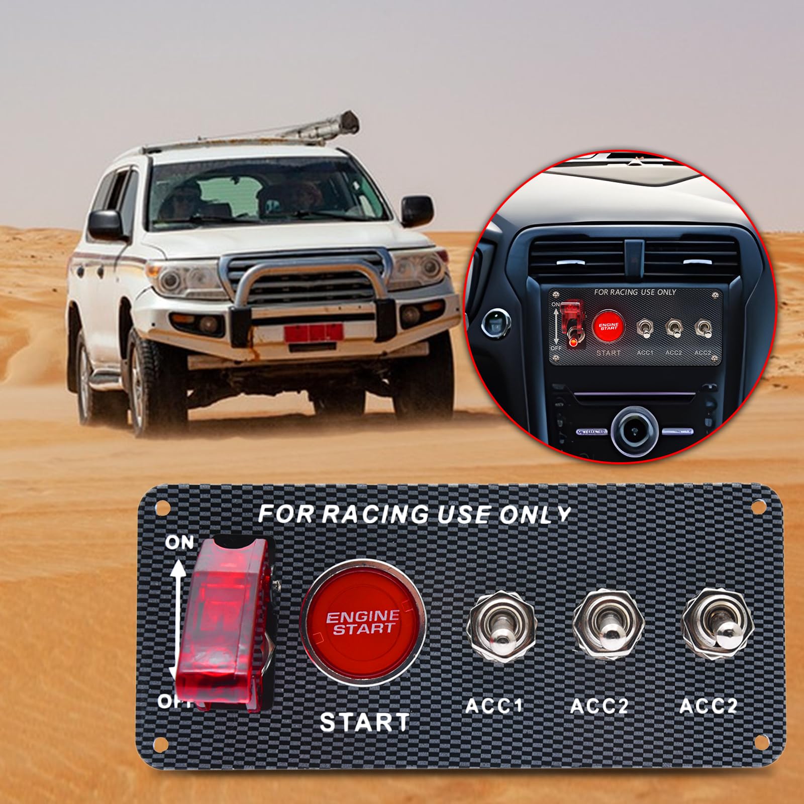 Geloo 12V Ignition Switch Panel - 5 Gang Carbon Fiber LED Toggle Switches for Race Car, Truck, RV - Model: switch_32960674230
