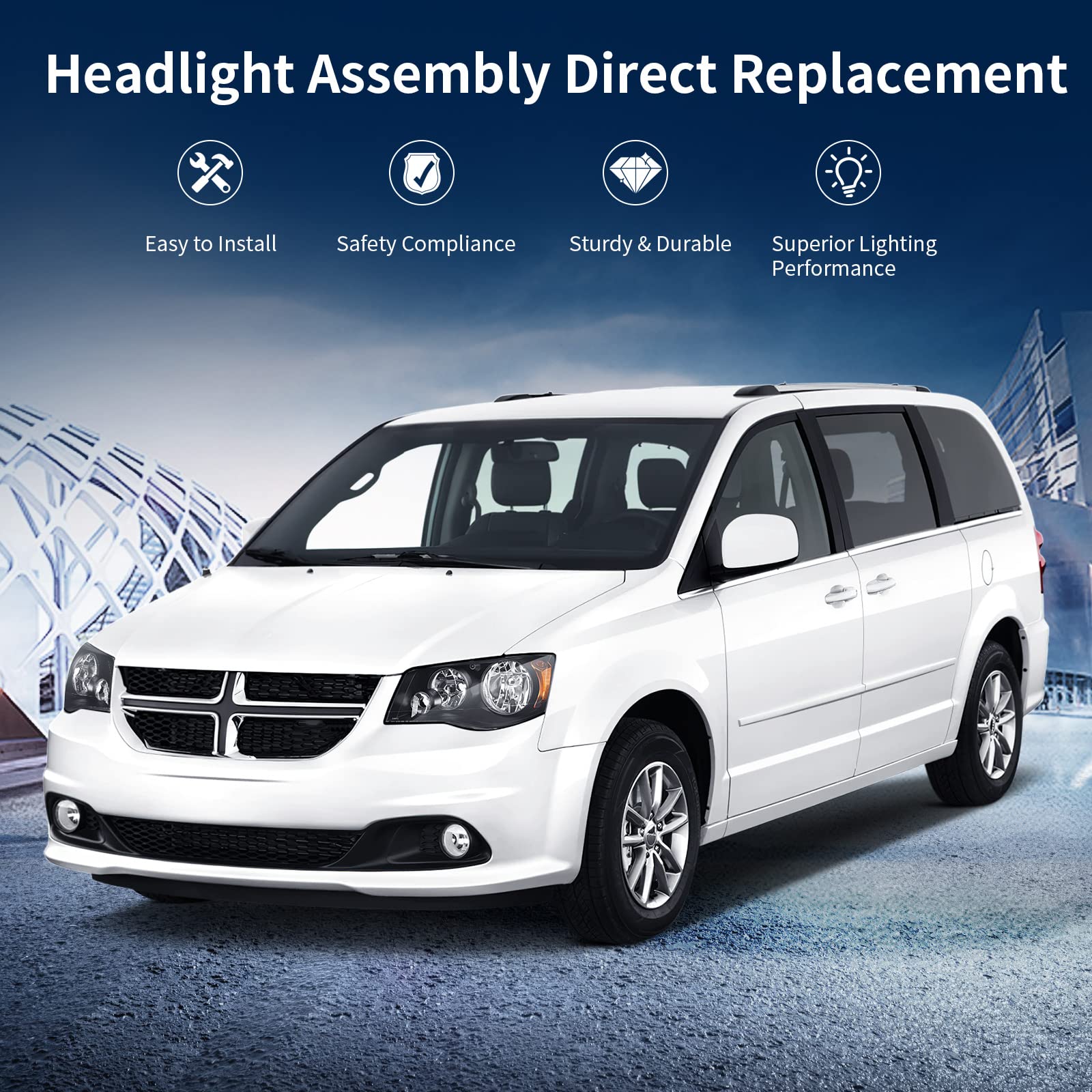 Autosaver88 Headlight Assembly Compatible With 2011 2012 2013 2014 2015 2016 2017 2018 2019 2020 Dodge Grand Caravan / 08-16 Chr
