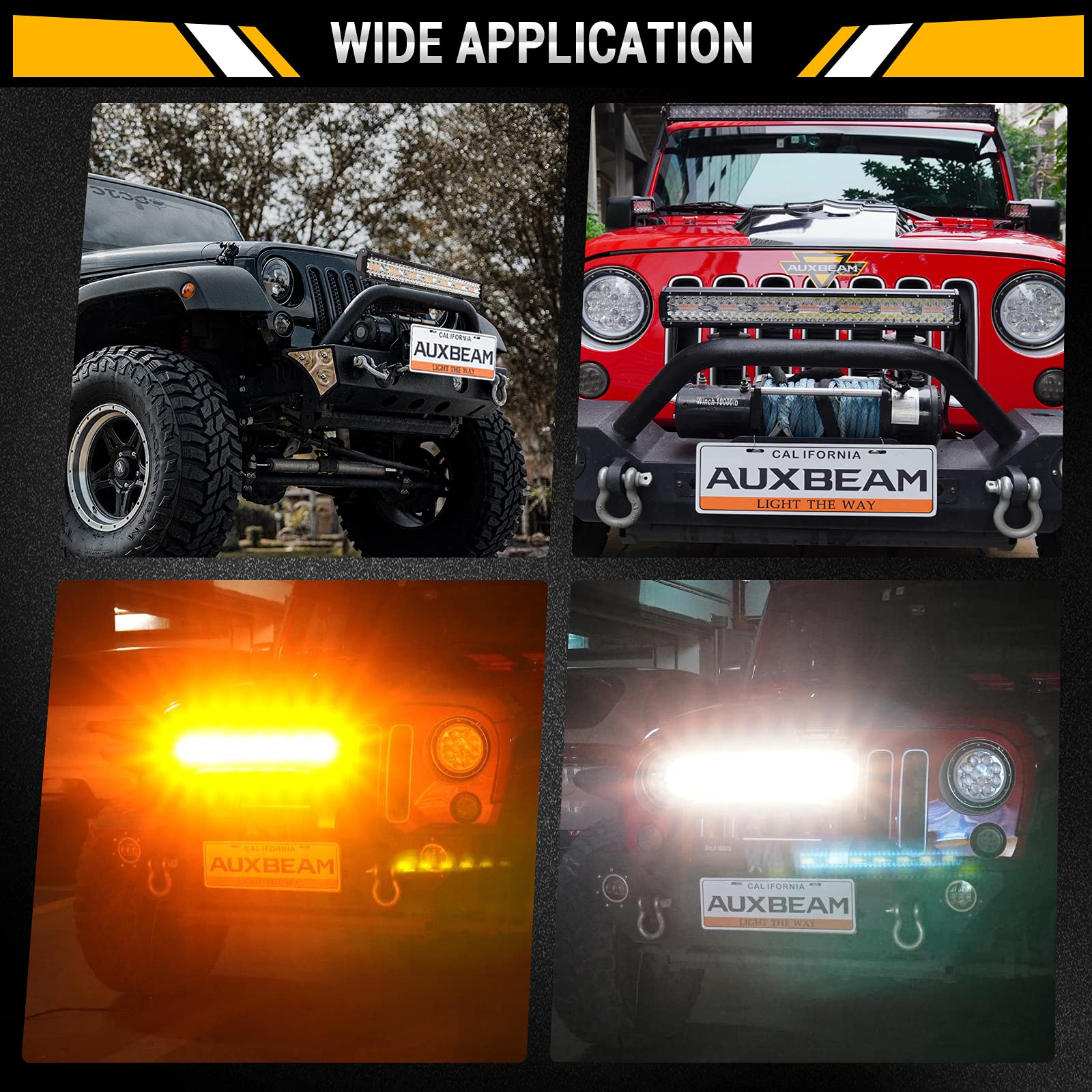 Auxbeam 20" LED Light Bar, 420W Off-Road Spot Flood Combo, Amber & White, Six Modes, Includes Wiring Harness for Jeep, Truck, SUV, ATV
