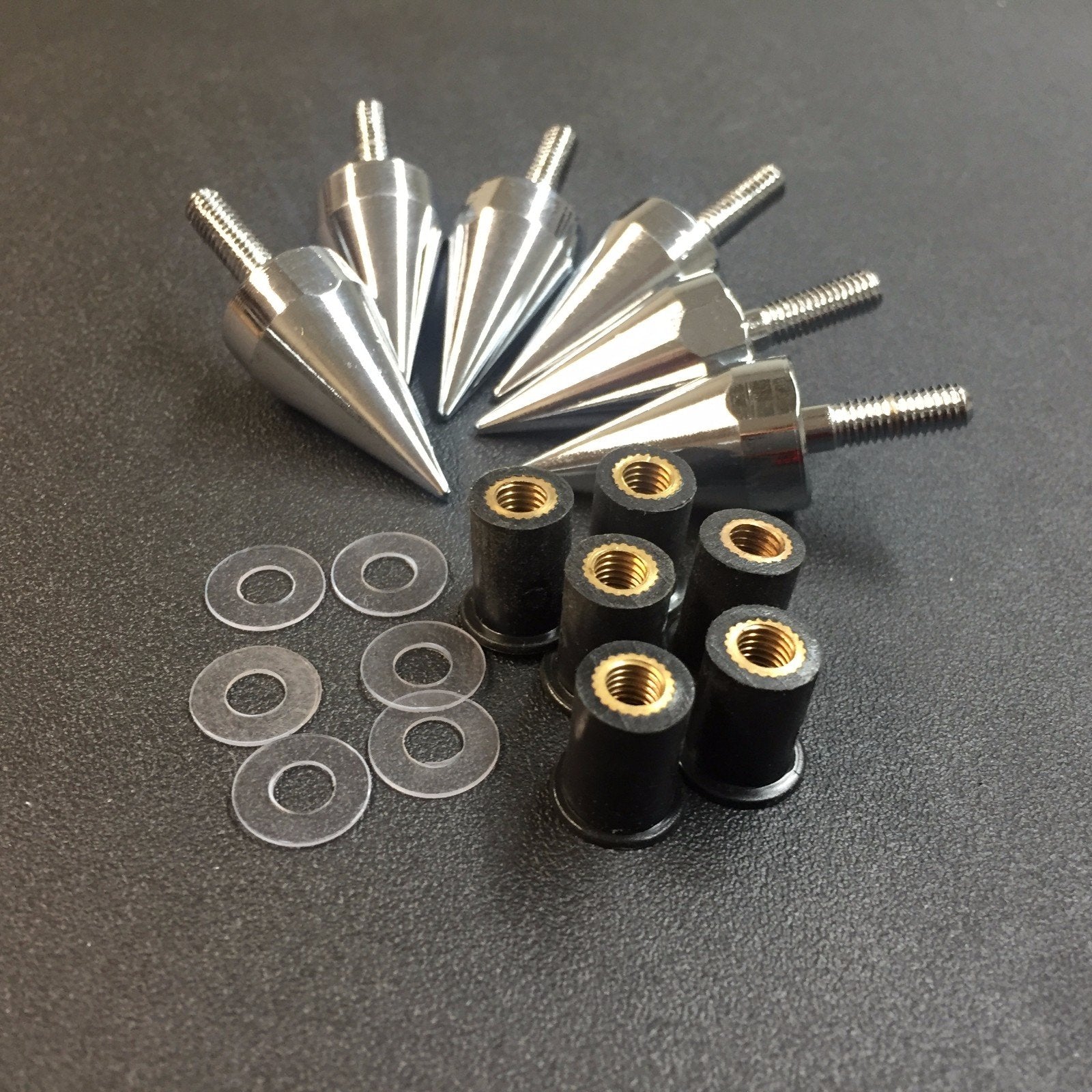 Semt-Universal Chrome Motorcycle Spike Bolts With Mounting Parts Compatible With Windscreen Fairings License Plate [B074Nvvqzd]