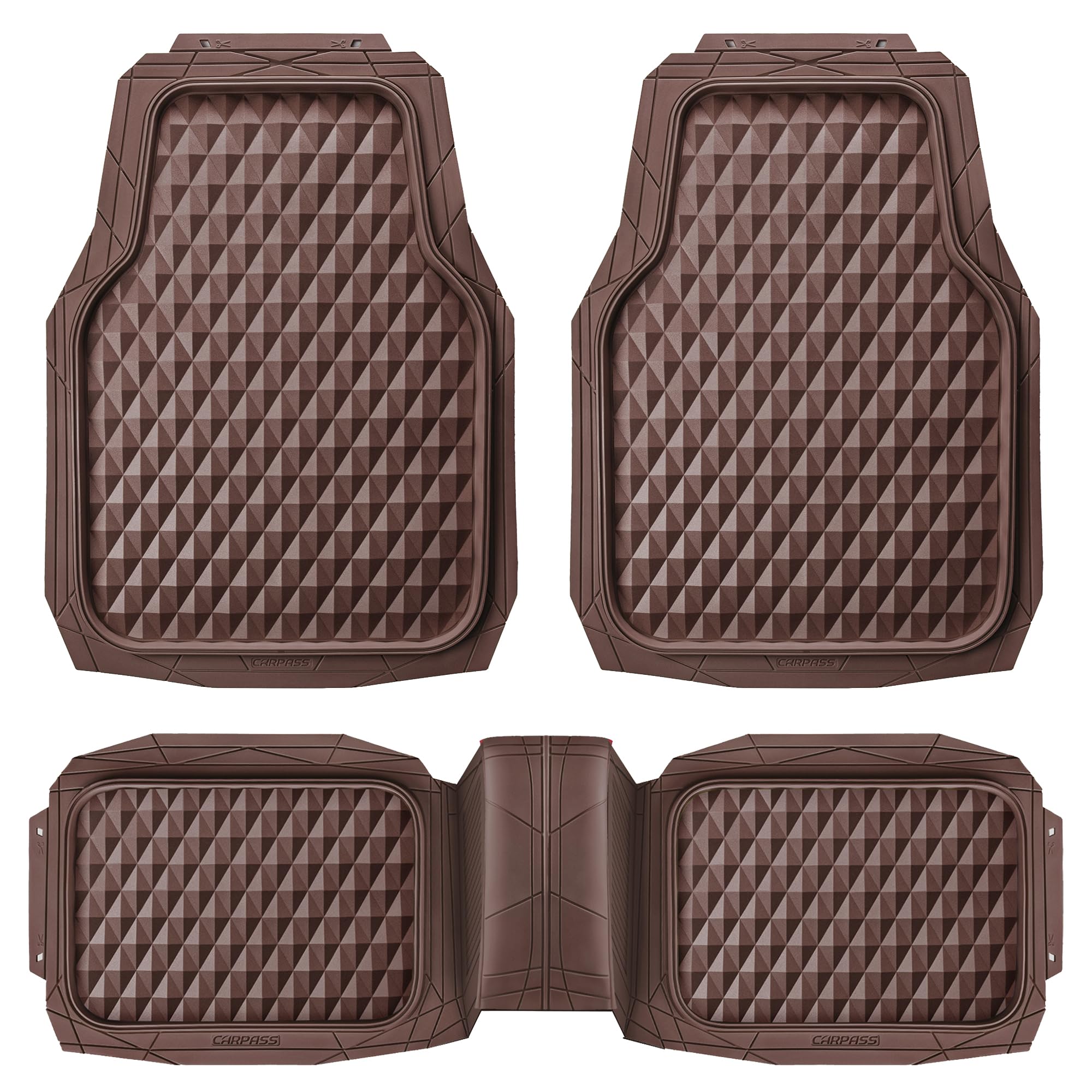 Car Pass Heavy Duty Rubber Car Mats, Deep Dish All-Weather Floor Mat For Car Full Set Durable Anti-Slip 3D Rhombus Waterproof Tr