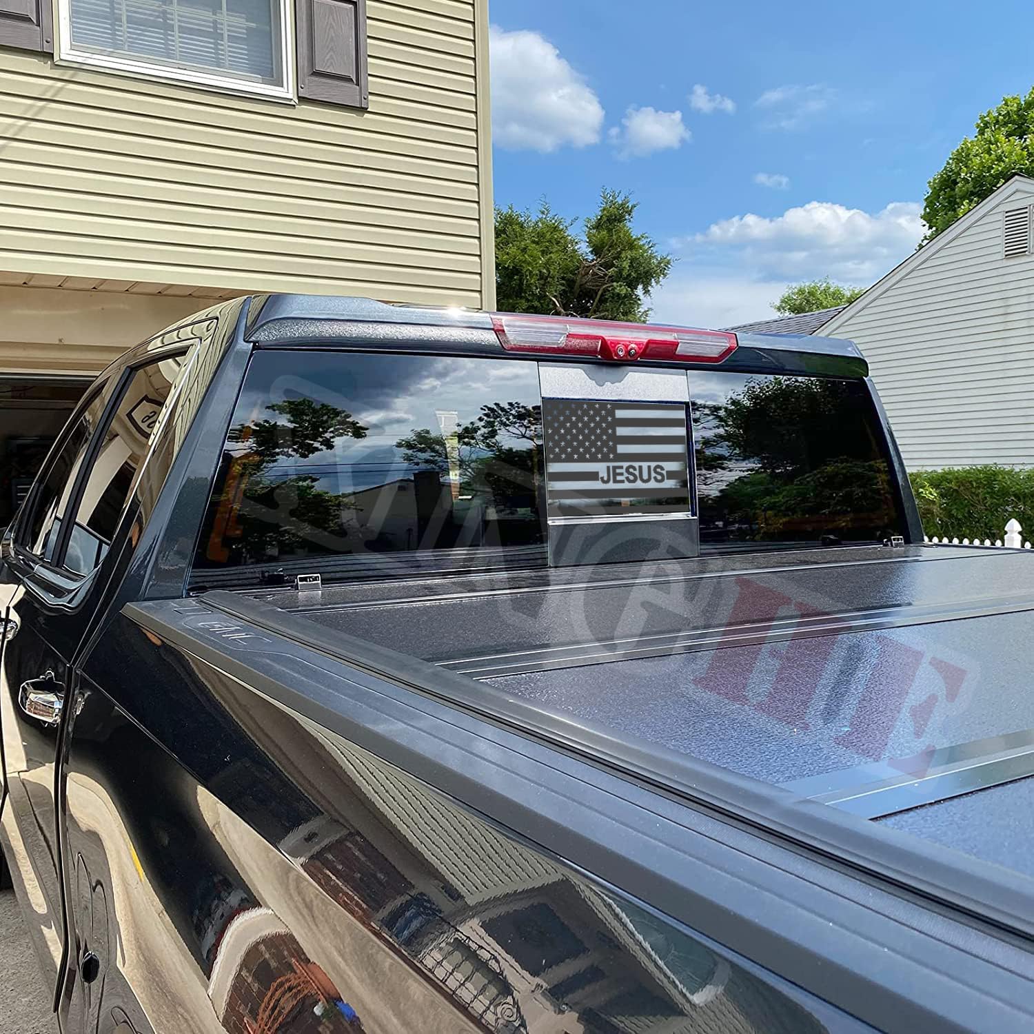 Xinghe Matte Black Jesus American Flag Decals for 2019-2025 Chevy Silverado GMC Sierra Rear Middle Window