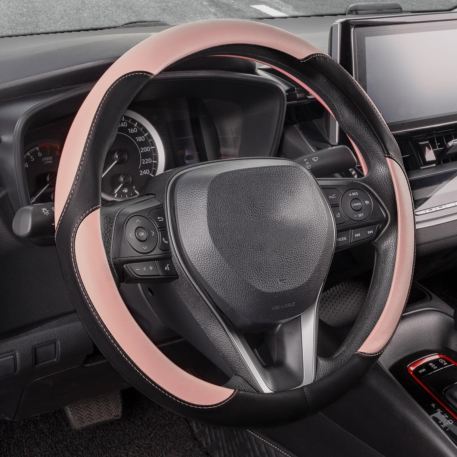 SEG Direct Car Steering Wheel Cover for Women Men, Standard Size 14.5-15 inch (37-39 cm), Auto Interior Accessories, Black and P