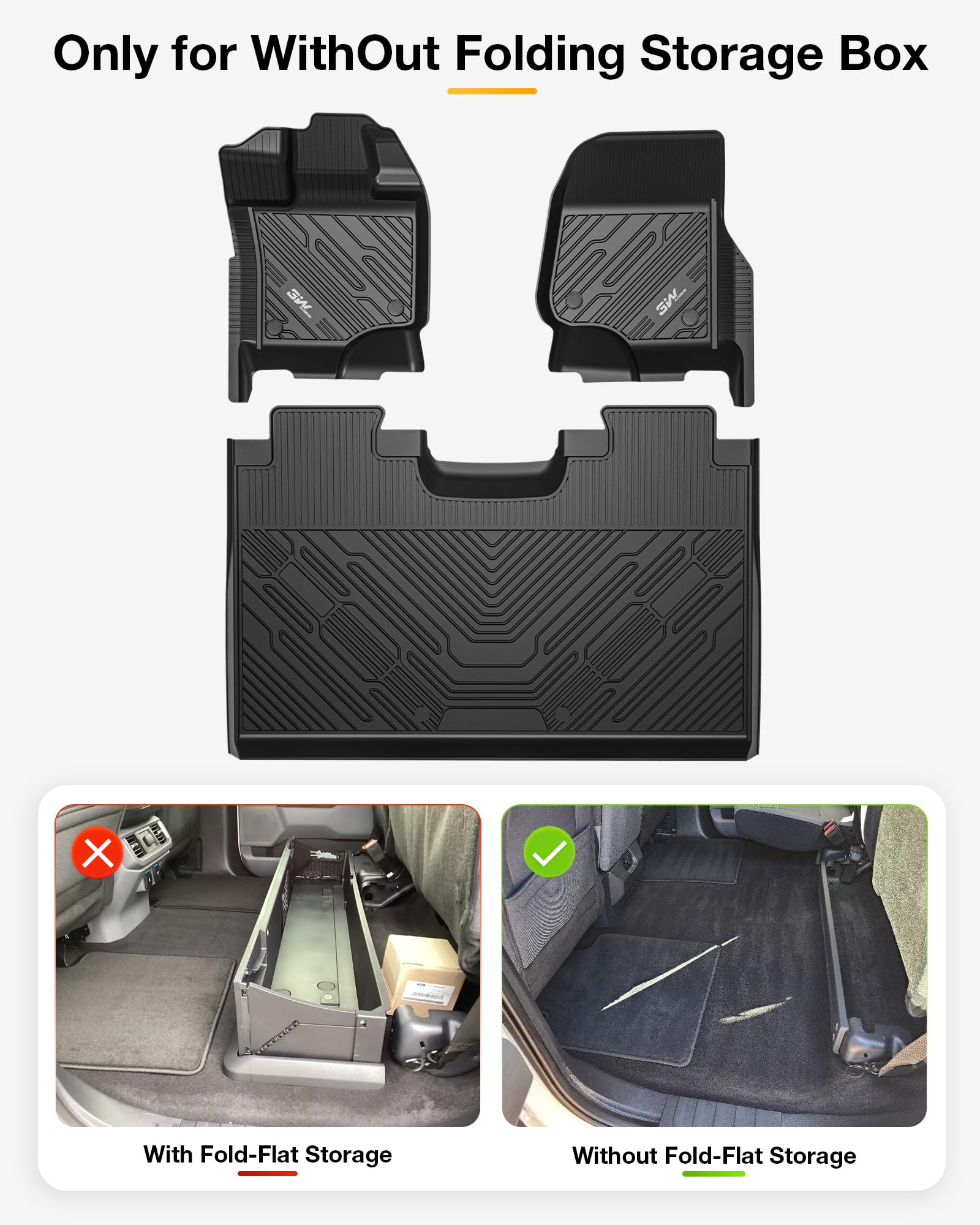 3W Custom Fit Floor Mats for Ford F150 SuperCrew 2015-2024, TPE All Weather, Black, Model ZY1051601-1-1-2, Easy Cleaning