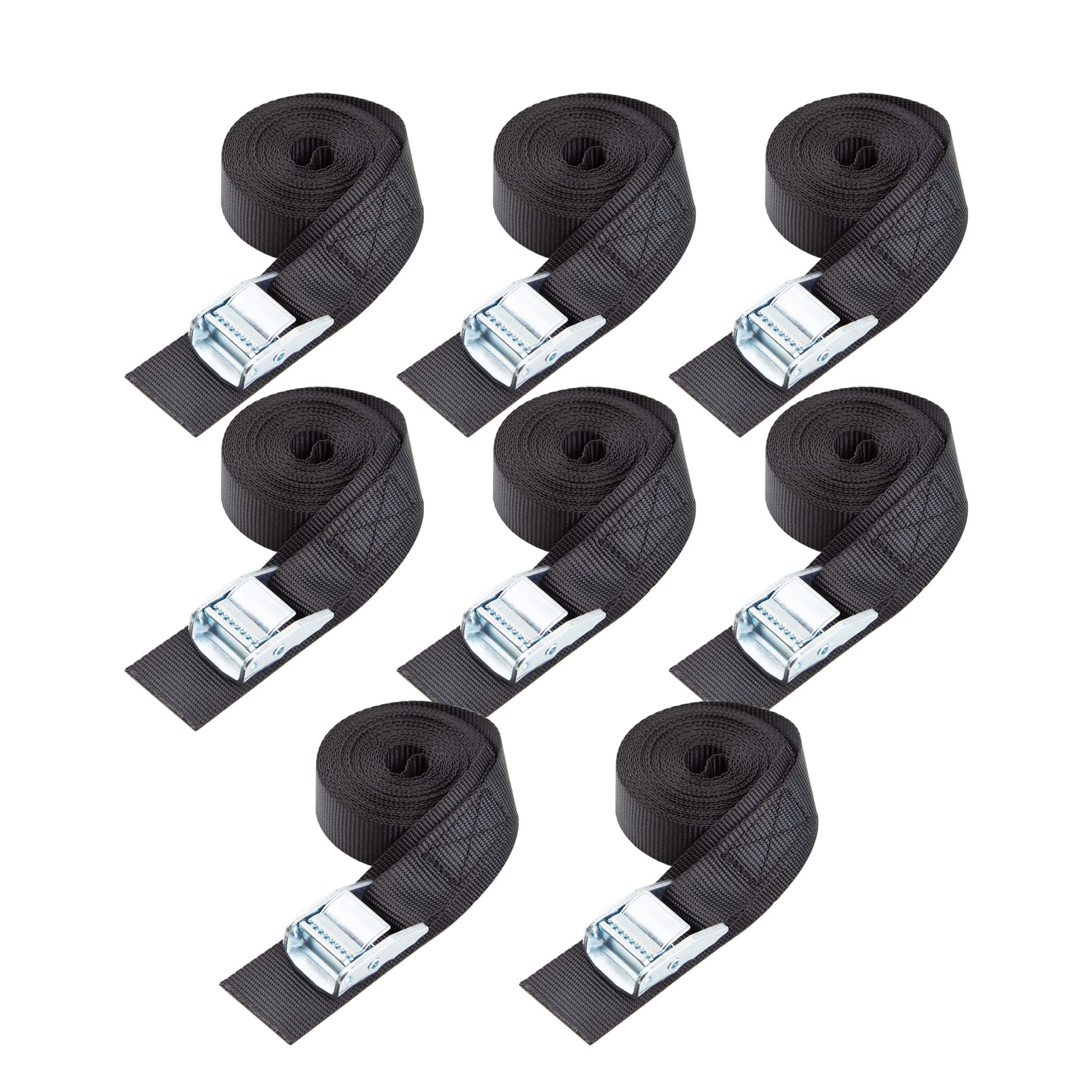 Cartman 1'' X 15'Lashing Straps With Adjustable Cam Buckle Cargo Tie Down With Protective Pad, 8 Pack, Black