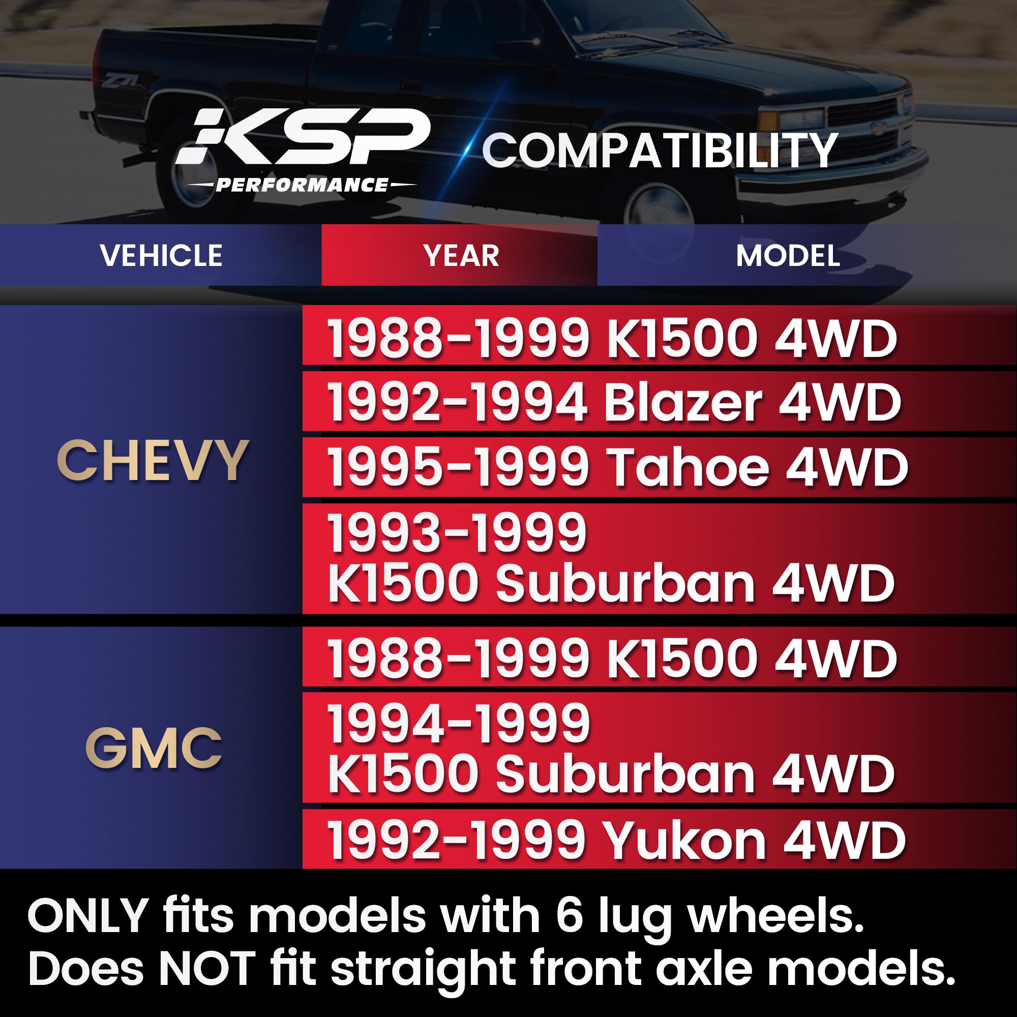 KSP PERFORMANCE Adjustable Upper Control Arms for Chevy GMC K1500 1988-1999, Black Carbon Steel, Model 3C293053