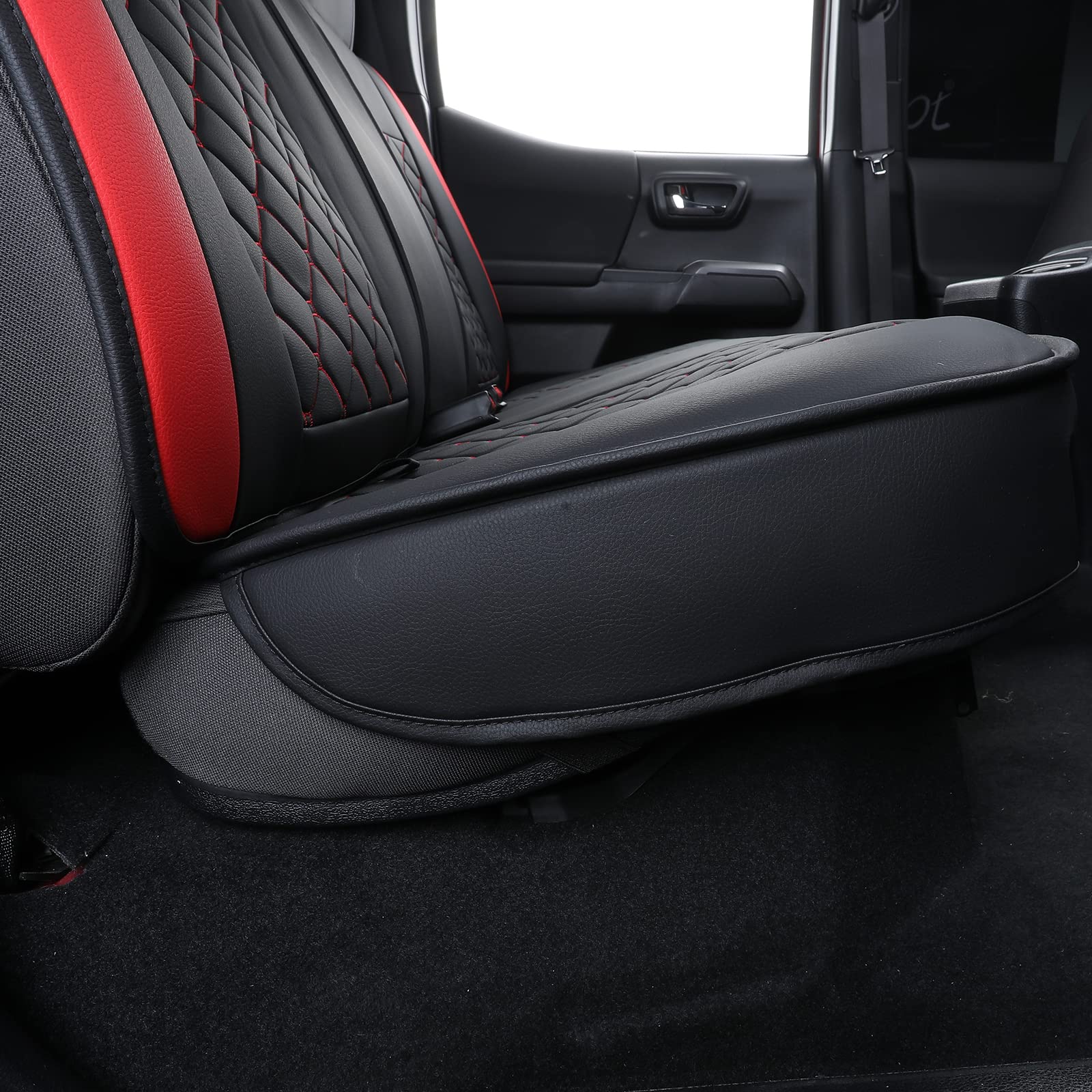 Tomatoman Tacoma Seat Covers, Waterproof Faux Leather, Rear Seat, Black-Red, Model QS-XTTKM-HP-BLACK-RED, Fits 2005-2024 Sport Extended Cab