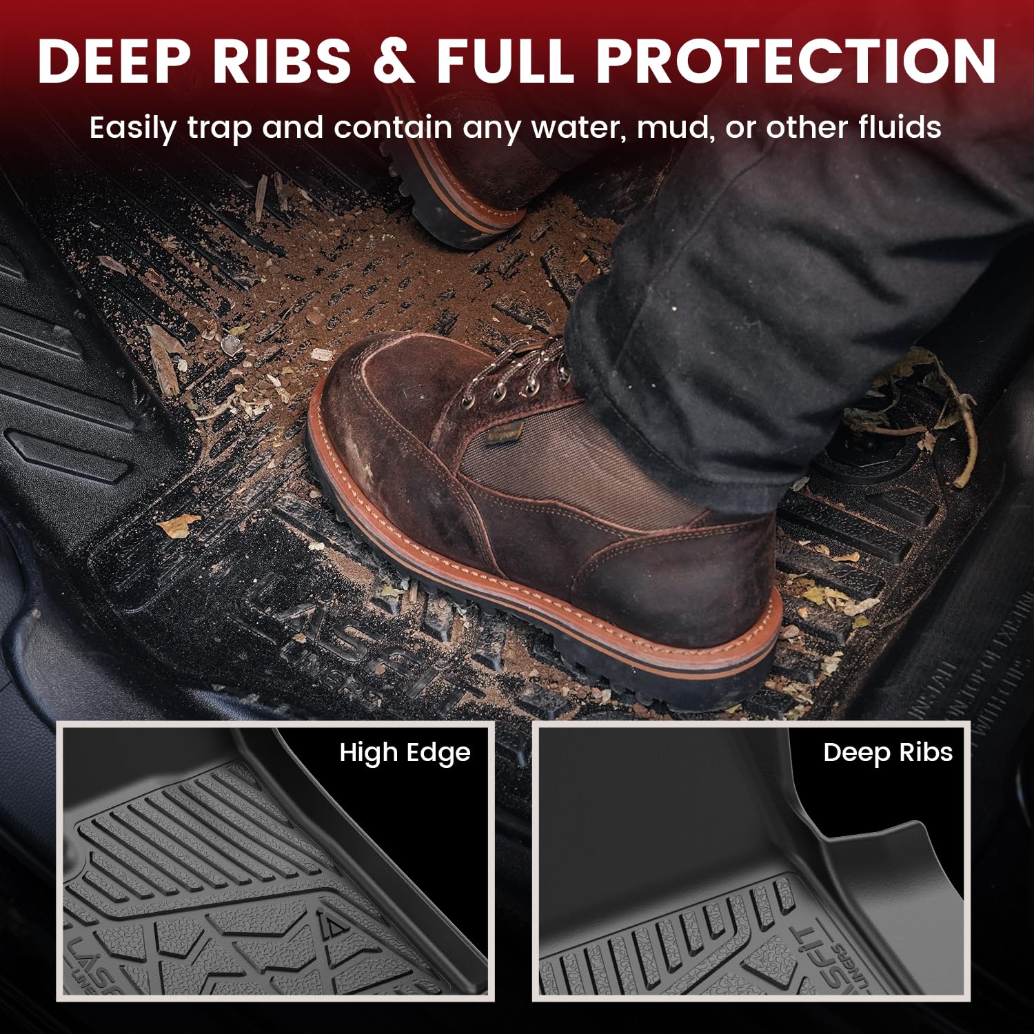 Lasfit Floor Mats For Chevrolet Chevy Silverado Ev 2024 2025 Car Mats (Only Fit Wt Model), All Weather Tpe Custom Fit Floor Mats
