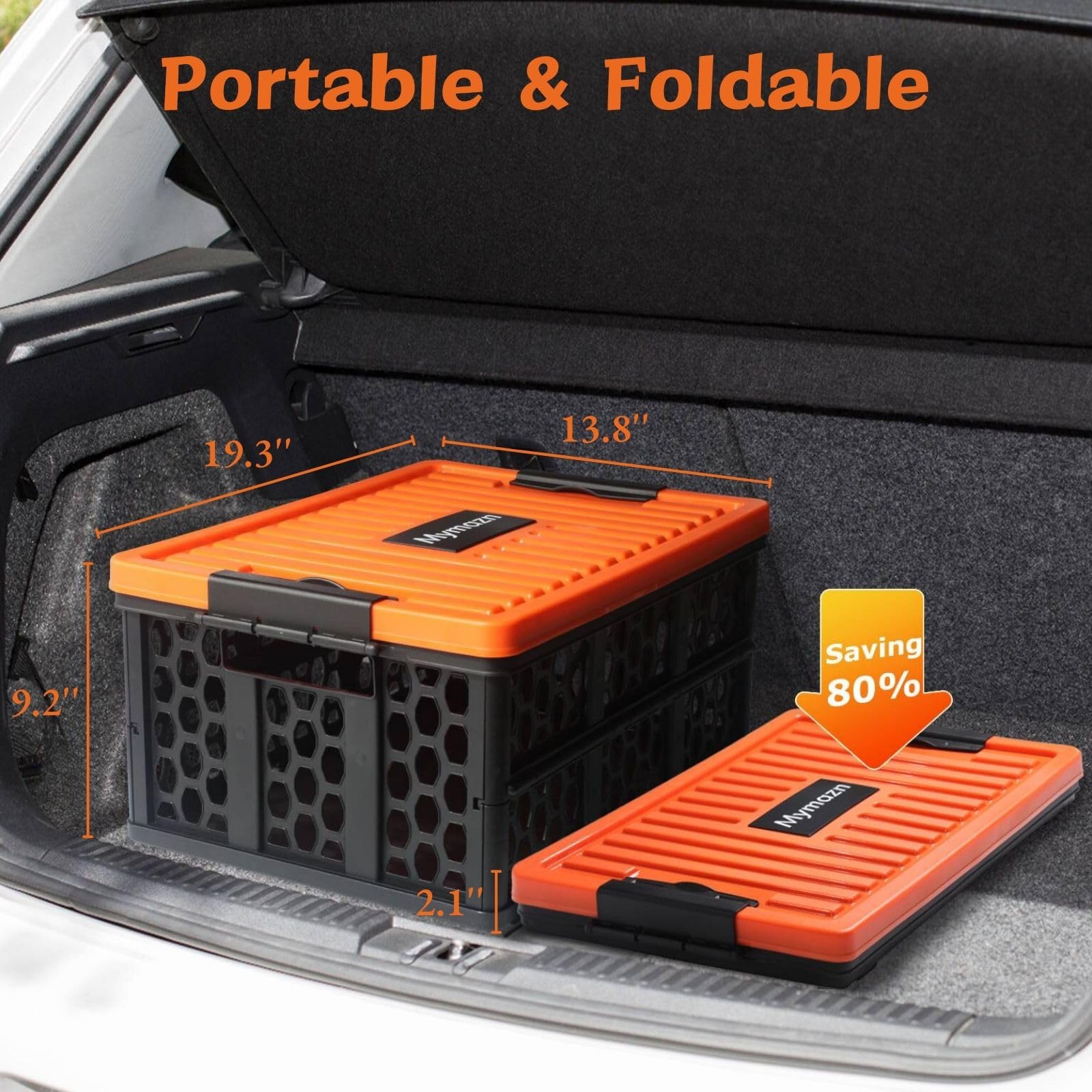 Mymazn Trunk Crate Organizer With Cooler For Car, Collapsible Plastic Trunk Lid Organizer Box For Travel, Groceries, Sports, Hom