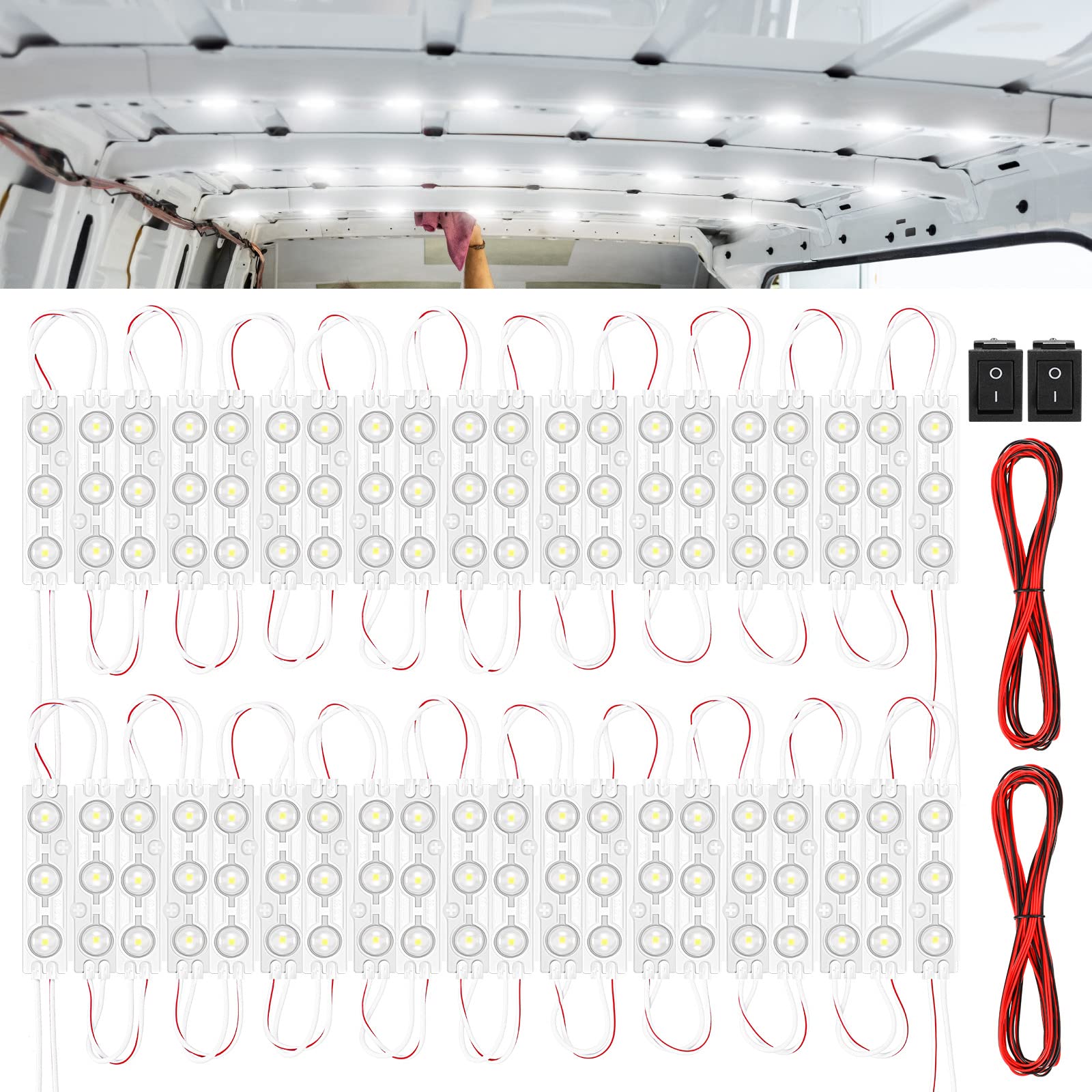 12V 240 LEDs Van Interior Light Kits, LED Module Lights Ceiling Lamp with Harness Switch for Car Van Truck Auto Vehicle Caravan 