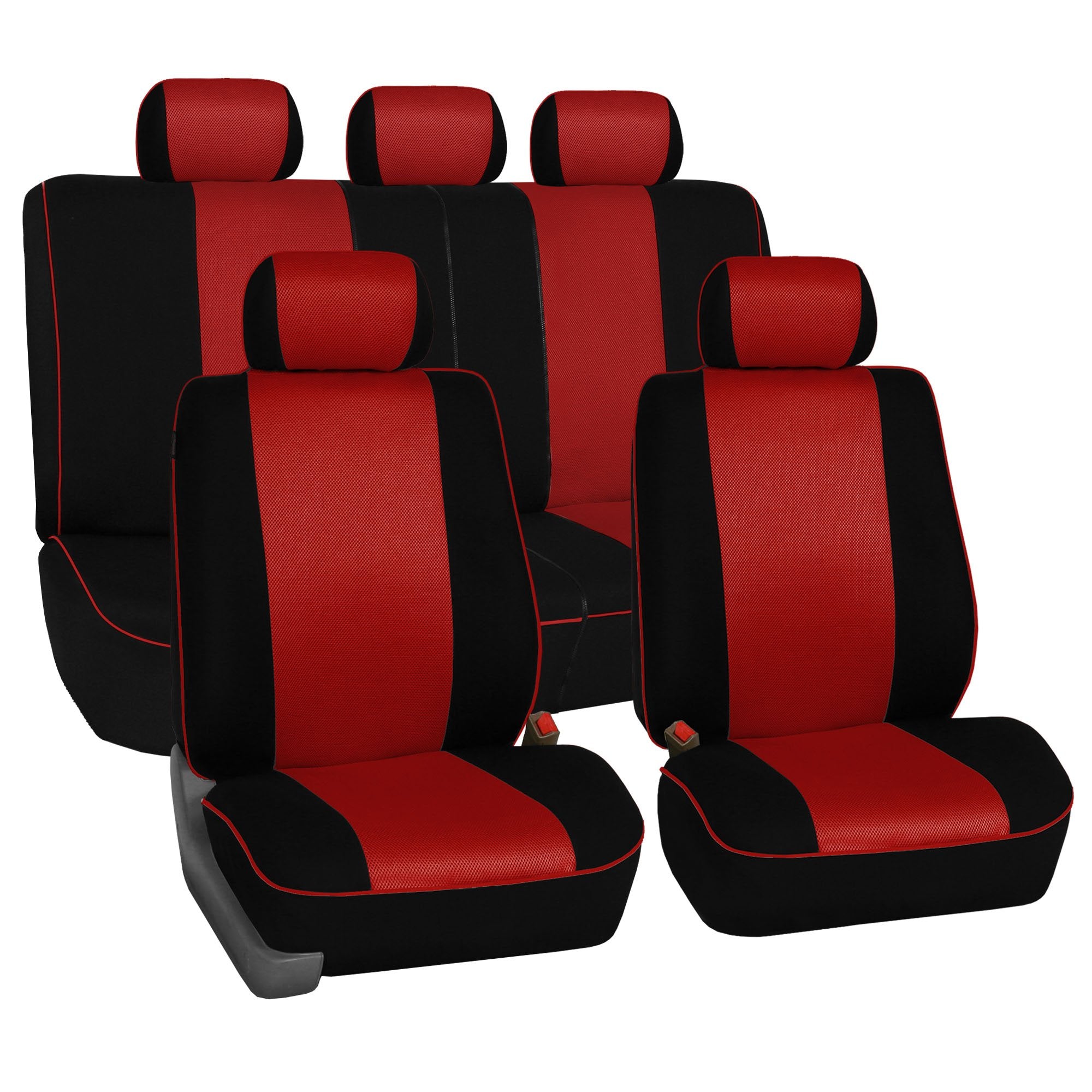 FH Group Edgy Piping Full Set Car Seat Covers, Airbag Compatible and Split Bench - Universal Fit for Cars Trucks and SUVs (Red/B