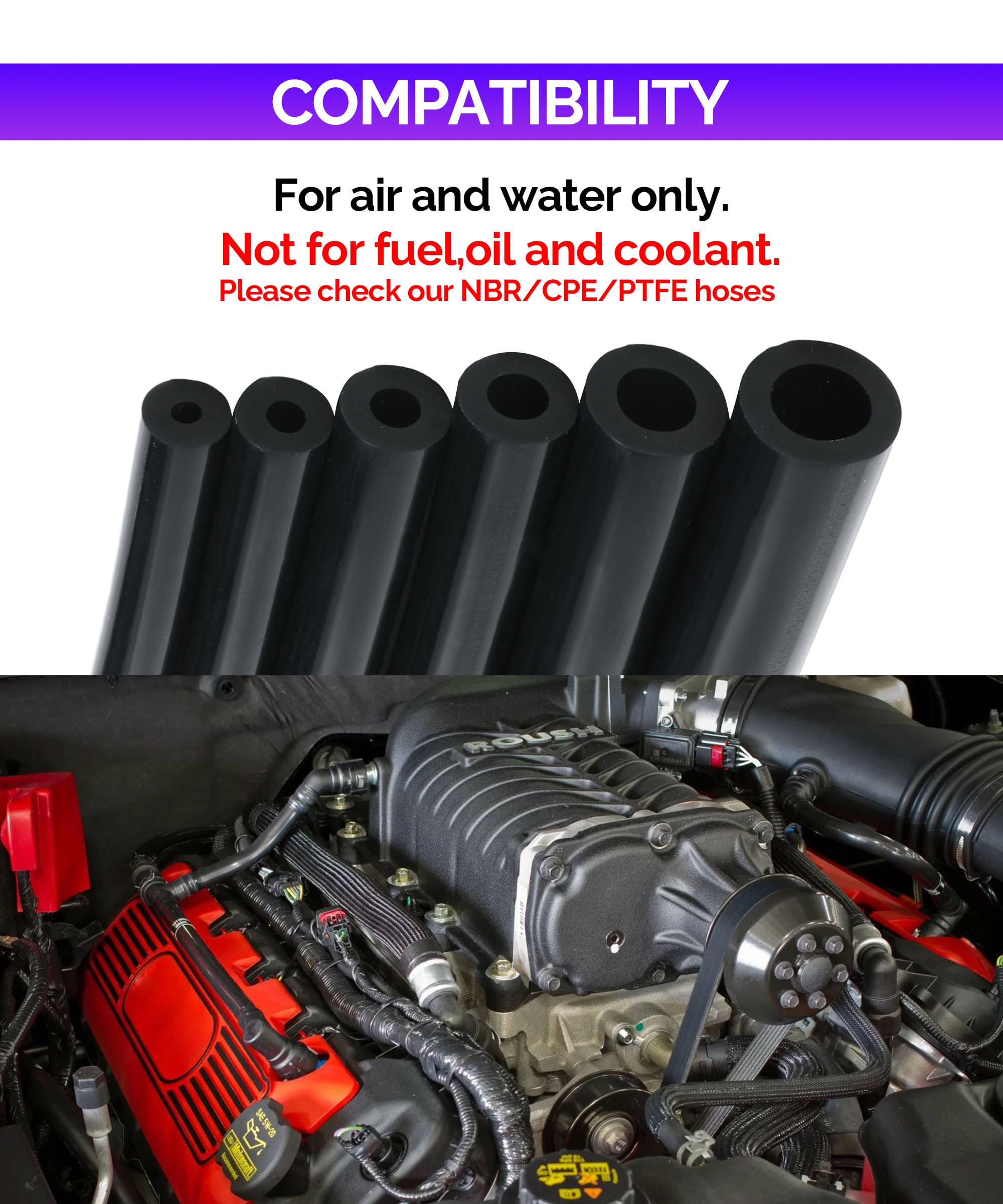 RACOONA 6PCS Vacuum Silicone Tubing Hose Kit, 5FT, 1/8"-3/8" Sizes, Black Automotive Accessories