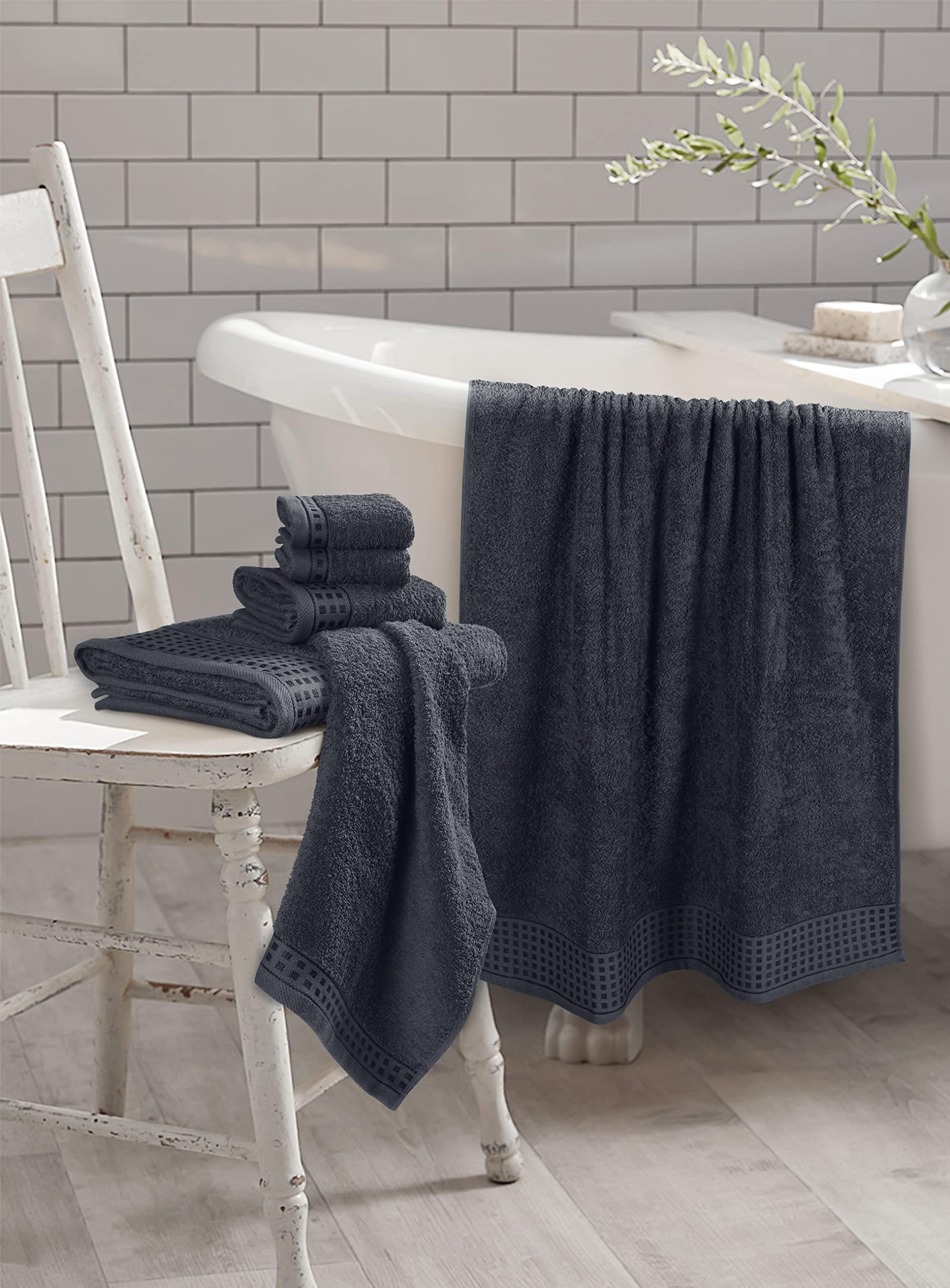Glamburg 100% Cotton Ultra Soft 6 Pack Towel Set, Contains 2 Bath Towels 28X55 Inches, 2 Hand Towels 16X24 Inches & 2 Wash Coths