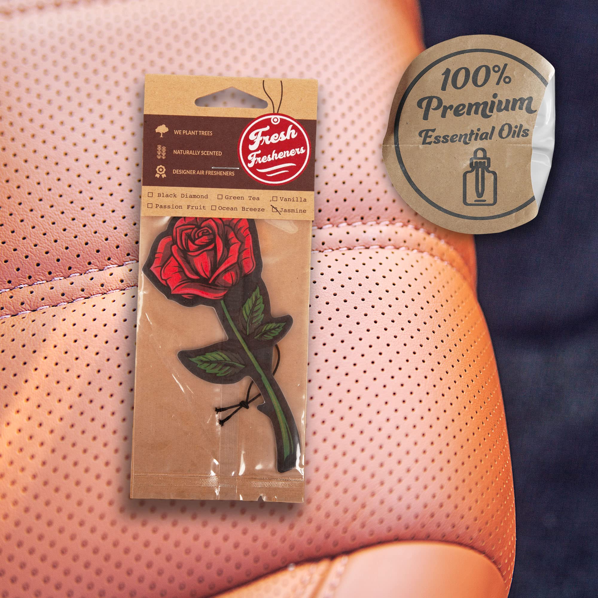 Rose Car Air Freshener 3 Pack Scented With Essential Oils By Fresh Fresheners