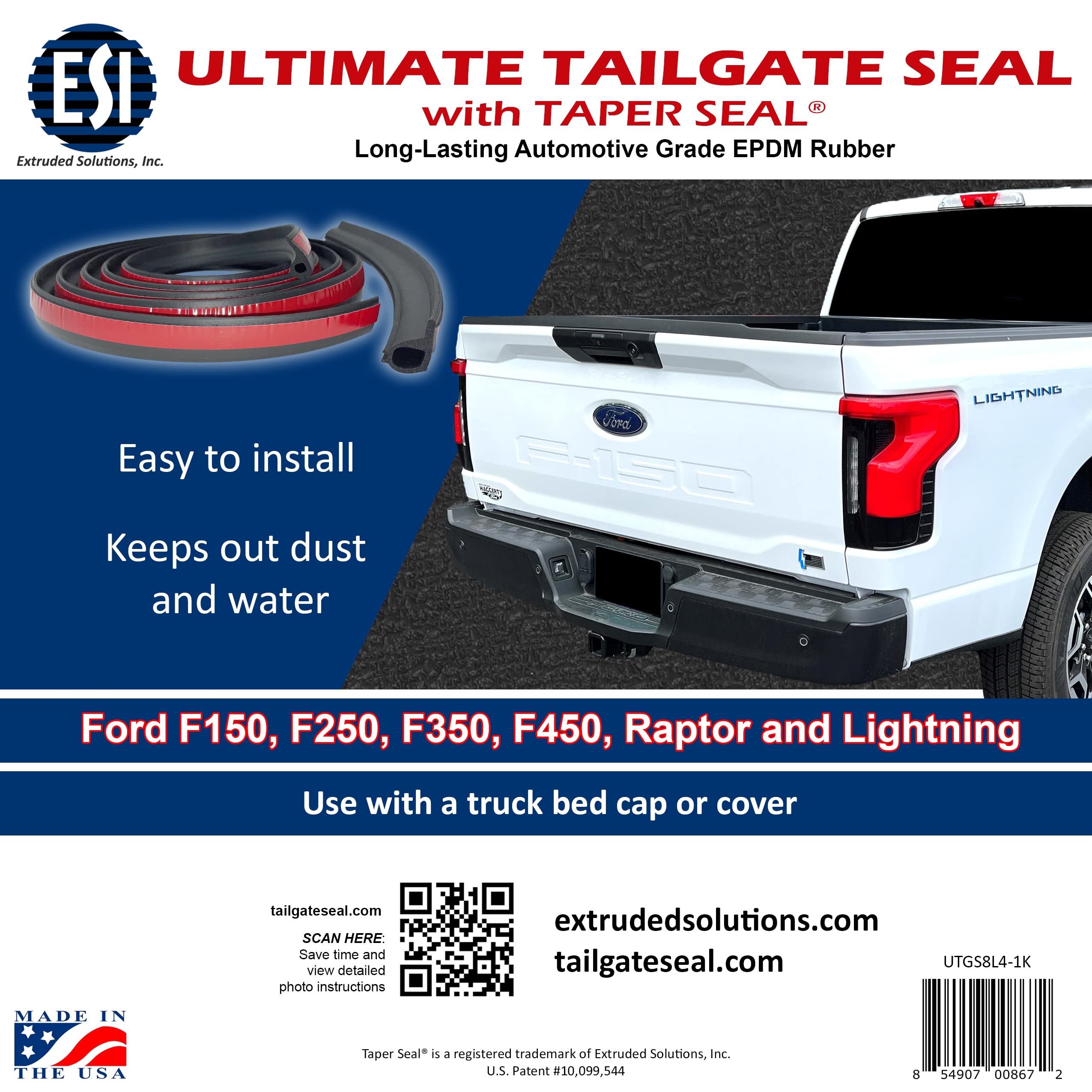 ESI Ultimate Tailgate Seal with Taper Seal Compatible with All Ford Model Years F150, F250, F350, F450, Ford Raptor and Ford Lig
