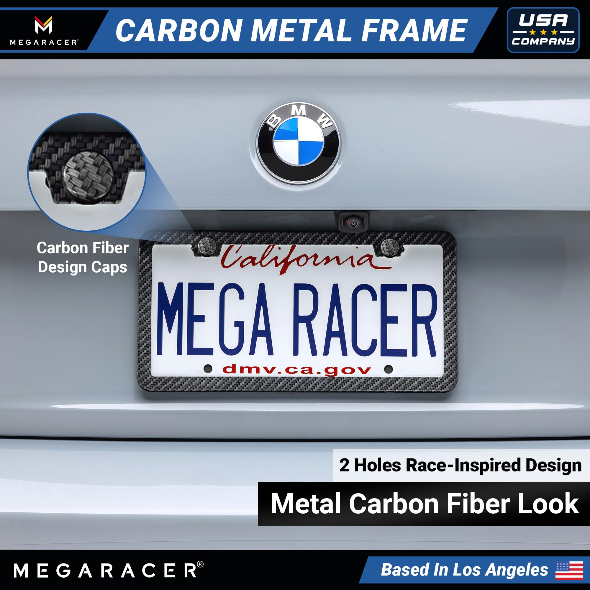 Slimline Carbon Fiber Metal License Plate Frames | 2 Pack | Screws Fits Bmw Tesla Mercedes Porsche Audi Lexus | Slim Thin Cool B