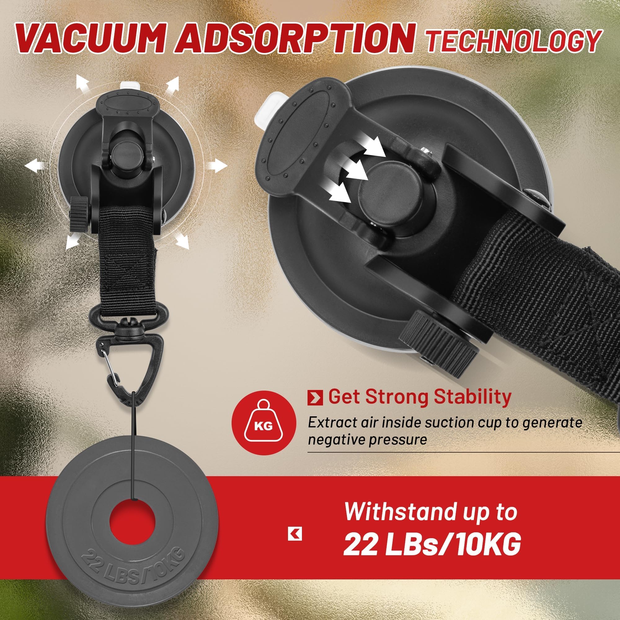 RED WOLF Heavy Duty 65MM Suction Cup Anchor Tie Down with Rotatable Hanging Hook Hold up to 22 LBs/10KG Each for Outdoor Camping