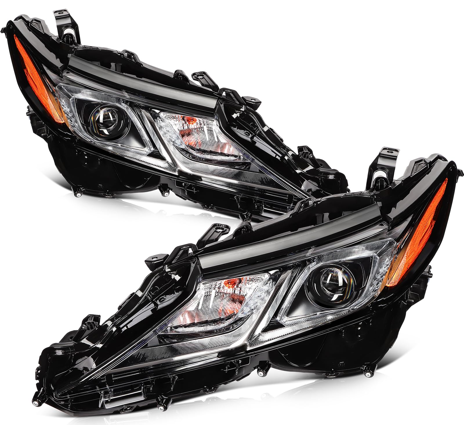 Headlight Assembly Fit 2018-2022 for for Toyota Camry L/LE/SE Black Housing Amber Reflector Driver and Passenger Side 81150-06D7