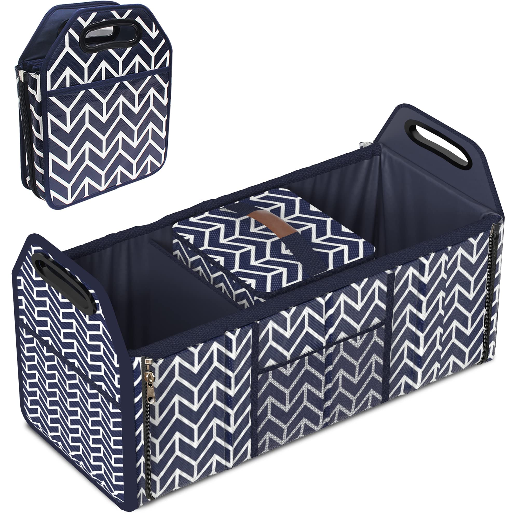 Trunk Organizer, Foldable Car Storage Bag Portable Insulation Cooler Bag Collapsible Vehicle Organizer Divider Storage Totes Wit