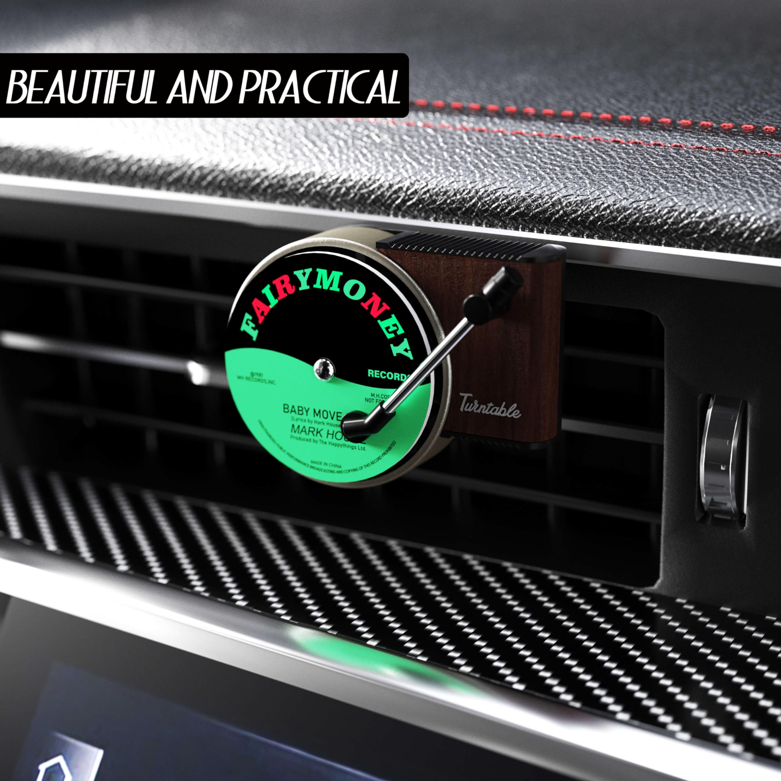 Maicican 12Pcs Customizable Car Air Freshener Vent Clip, Pop Singer Album Cover Record Player Shape, Music Lover Gifts. (Retro)