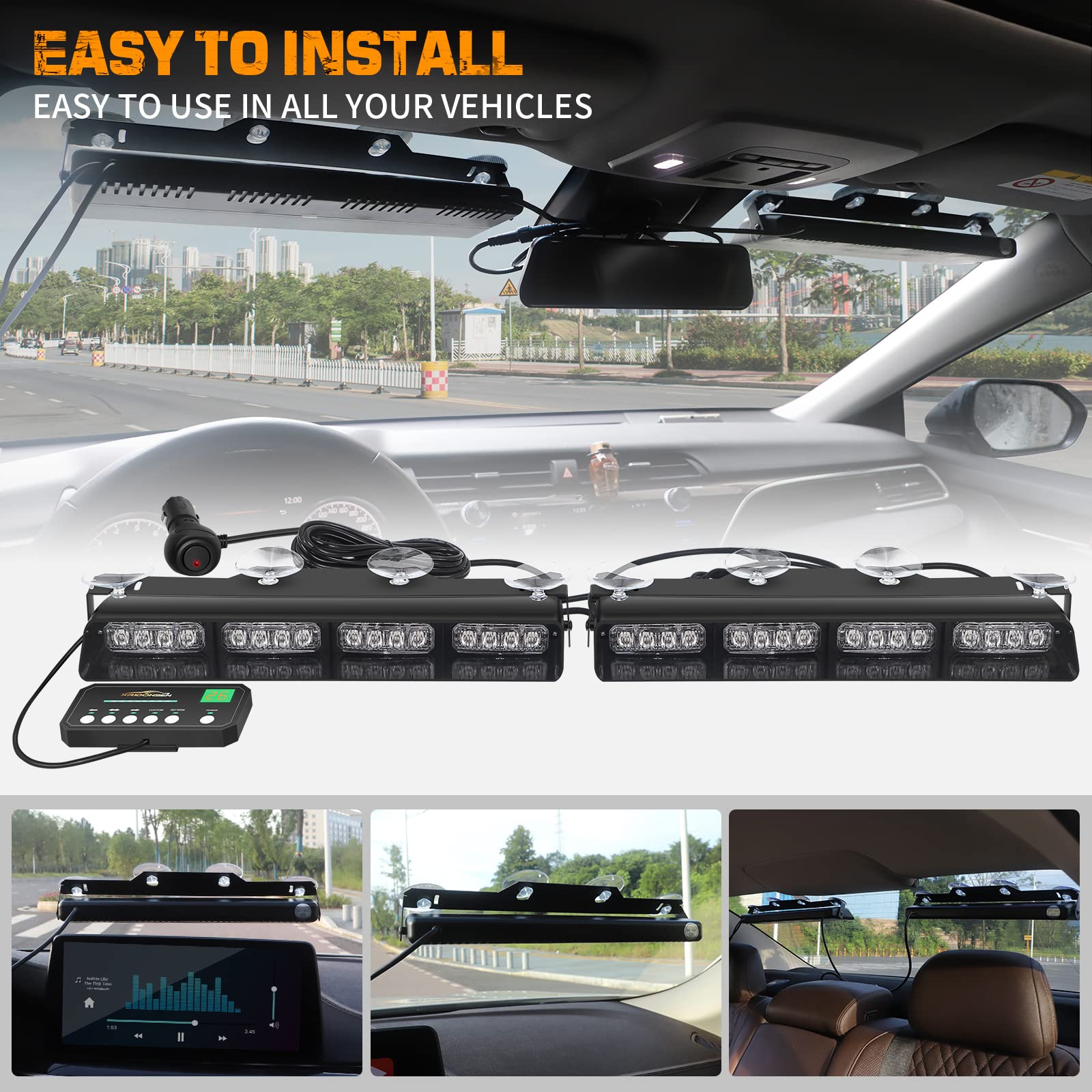 Xridonsen Purple White Emergency Dash Strobe Lights Safety Flashing Warning Hazard Interior Front/Rear Windshield Light Bar Deck