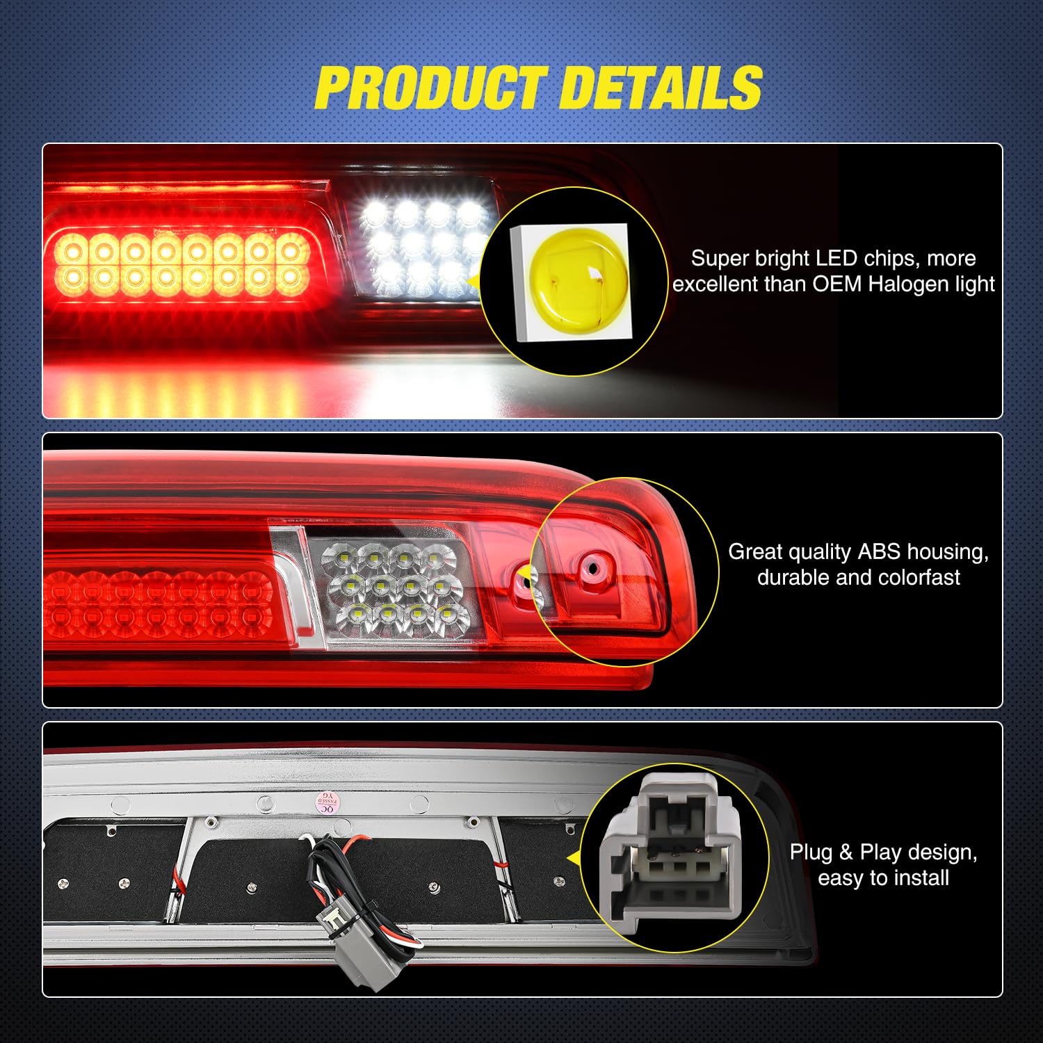 Nilight Third Brake Light High Mount 3Rd Brake Stop Reverse Cargo Led Lights Red Shell Compatible With Chevy Silverado Gmc Sierr