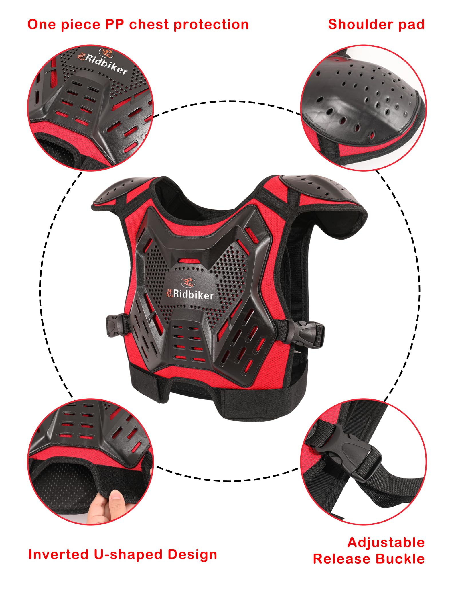 RIDBIKER Kids Dirt Bike Gear - Motocross Chest Protector & Armor Vest with Knee Guards & Elbow Pads - Pink