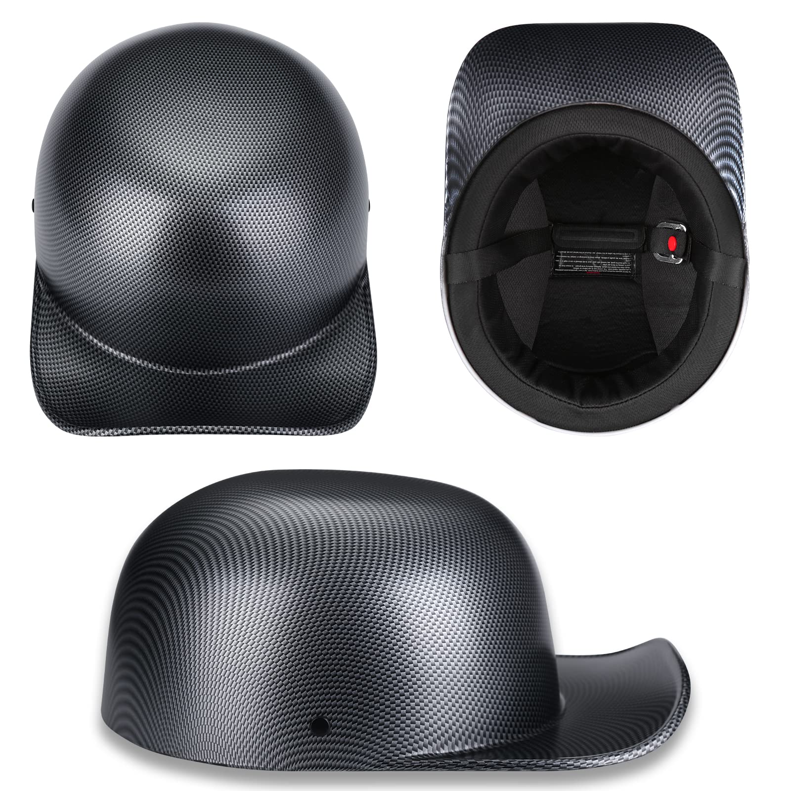 Yesmotor Baseball Motorcycle Helmet Half Cap For Bike Cruiser Chopper Moped Scooter- Dot Approved (Carbon Fiber, L)