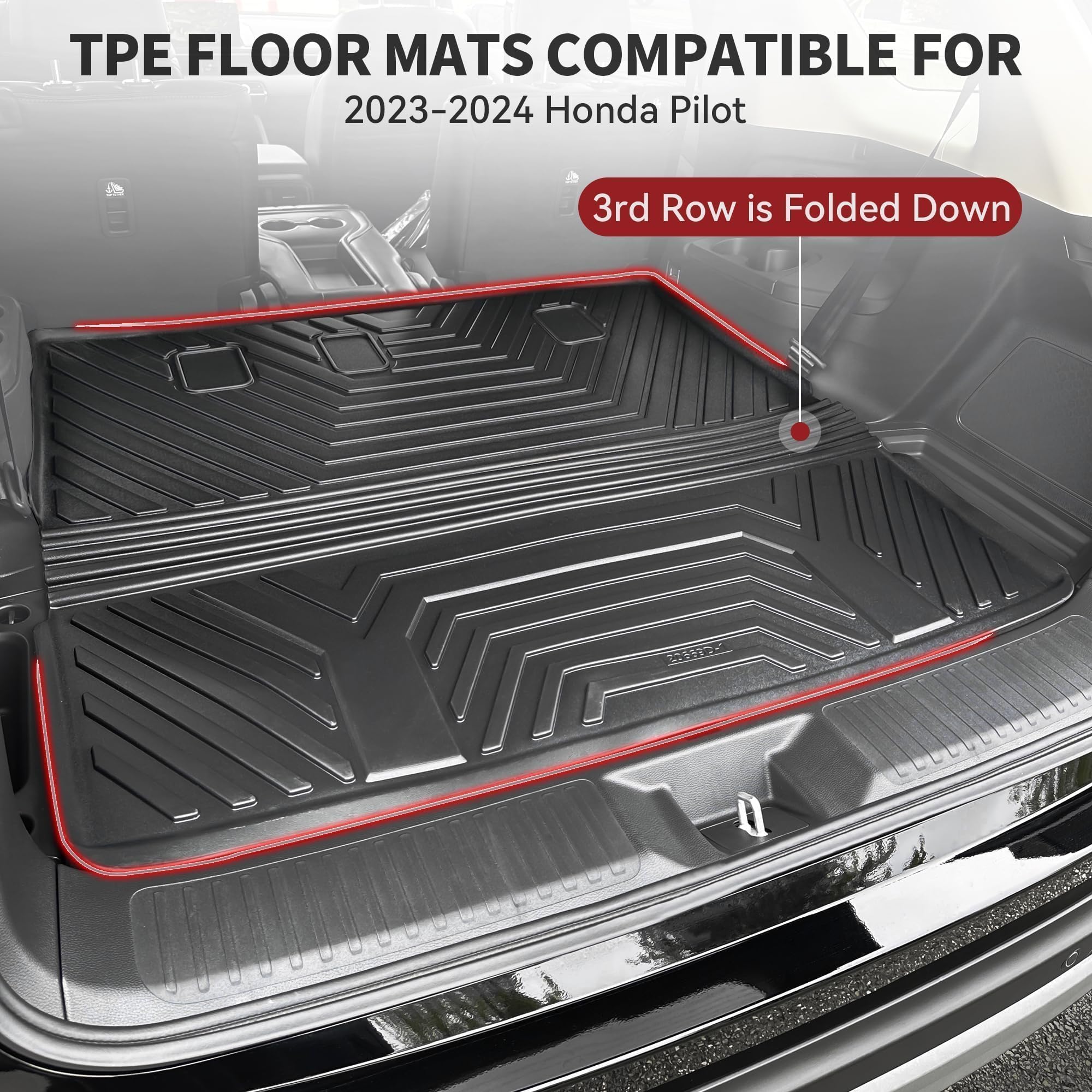 Yitamotor Cargo Trunk Liner Compatible With 2023-2025 Honda Pilot, Cargo Mat With Backrest Mat Behind 3Rd Row Back Seat Protecto