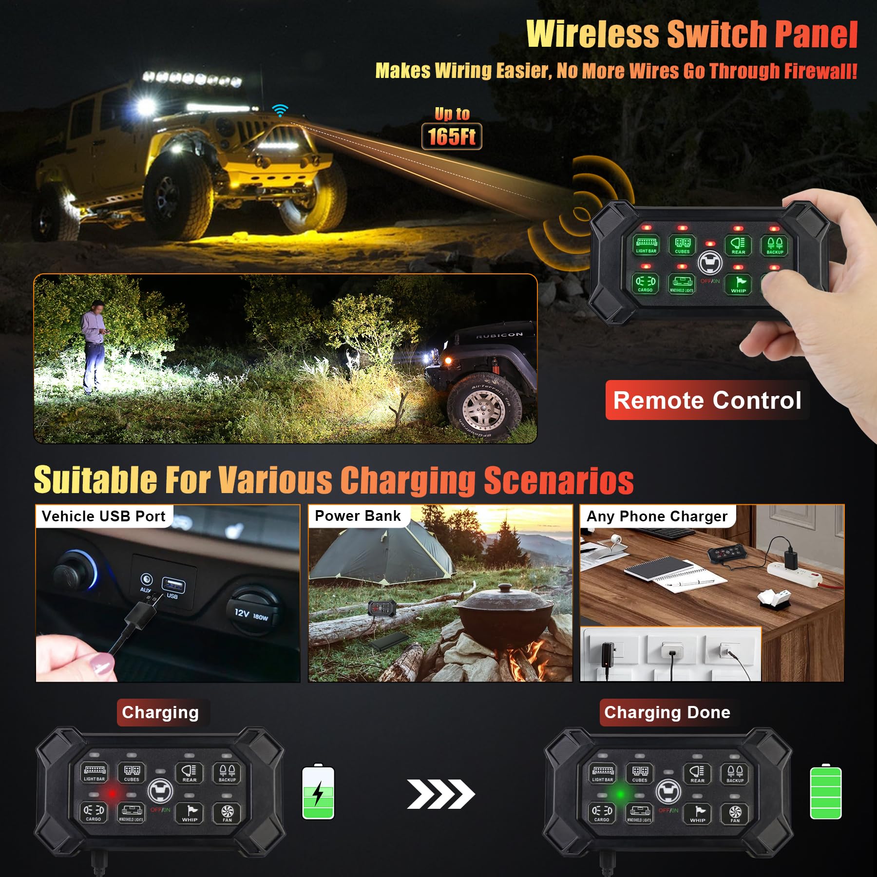 Povtor Wireless 8 Gang Switch Panel, Remote Control Switch Pod With Toggle Momentary Pulsed Waterproof Universal Circuit Control