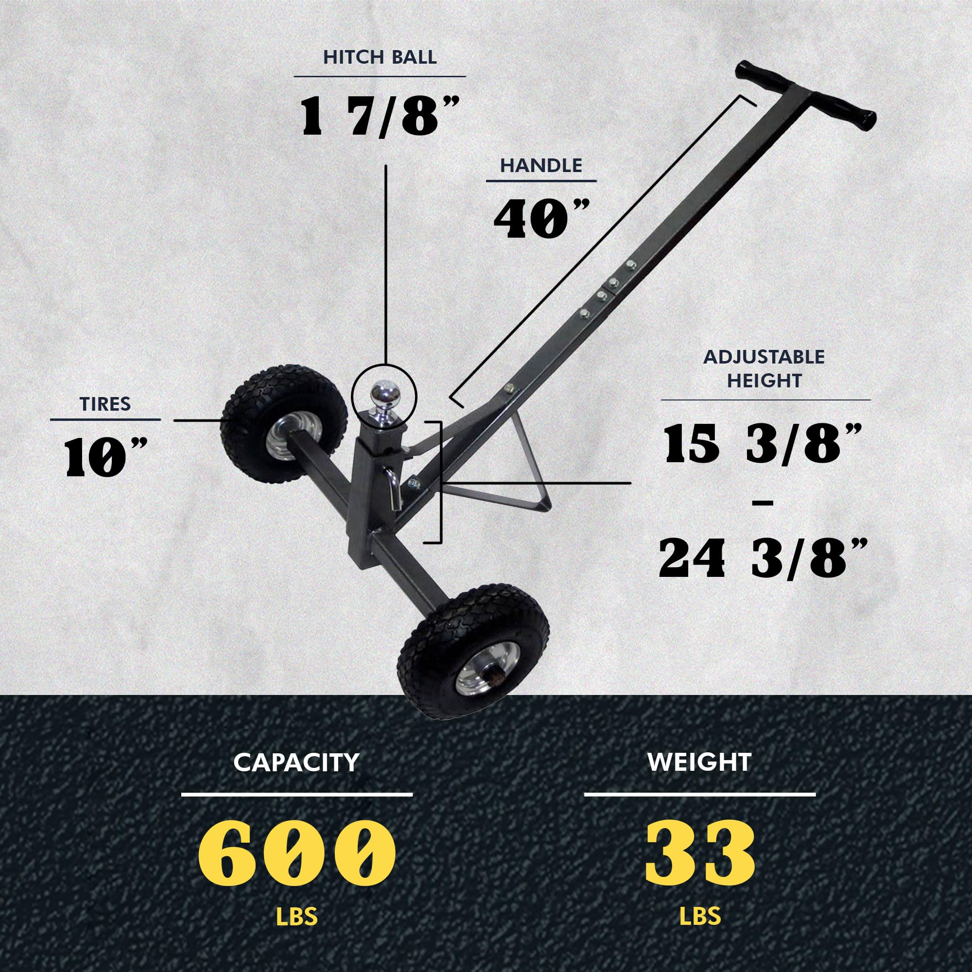 Tow Tuff Heavy Duty Solid Trailer Dolly Adjustable