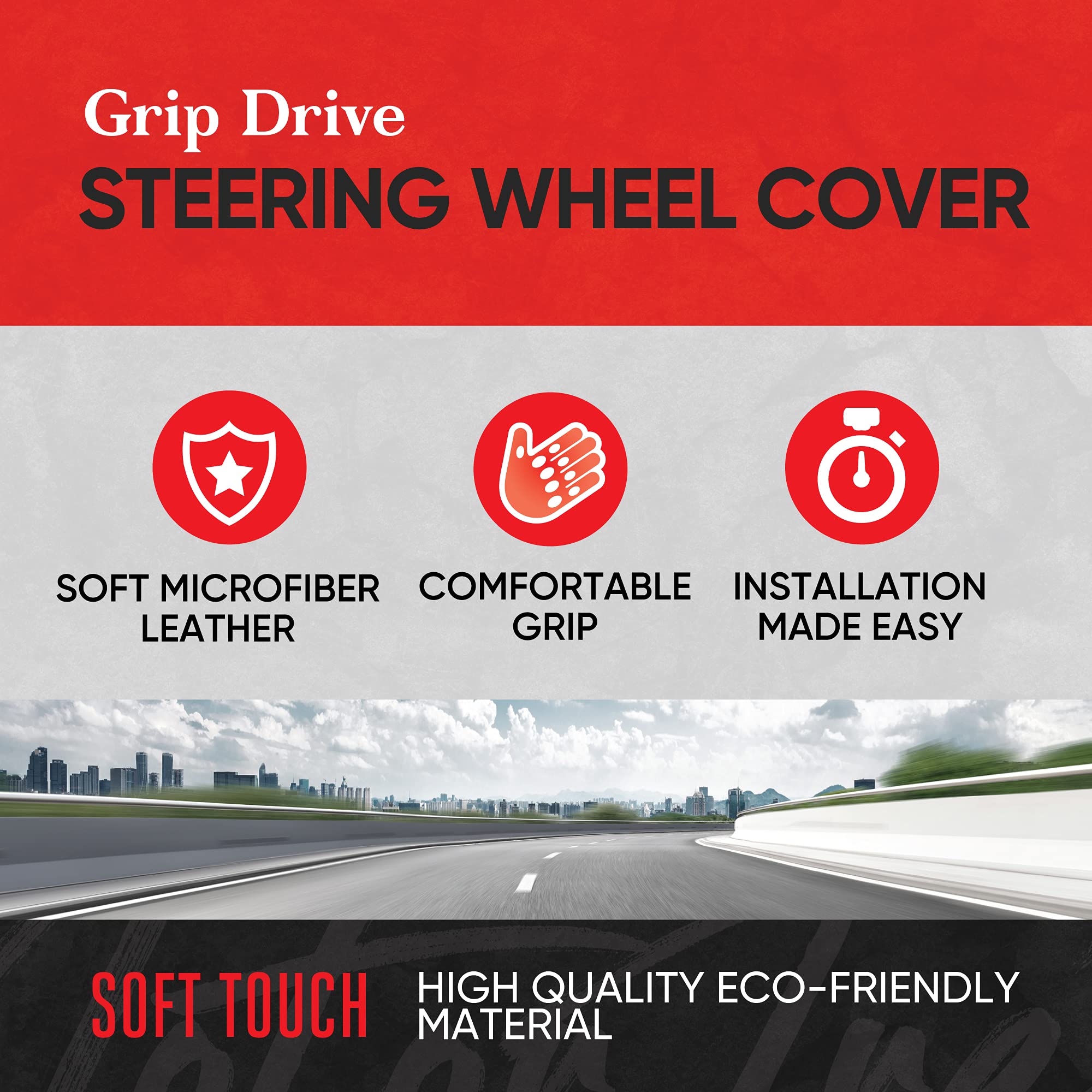 Motor Trend GripDrive Black Carbon Fiber Steering Wheel Cover, Standard 15 inch Size, Black Faux Leather Comfort Grip, Car Steer