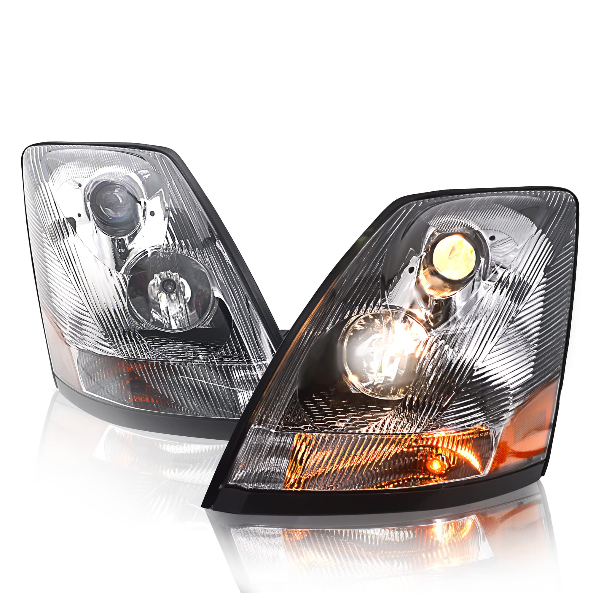 Torque Chrome Headlight Pair Replacement For 2004-2017 Volvo Vnl Semi Trucks [Included All Bulbs] Driver Left And Passenger Right Side Set Assembly Dot Sae Approved Headlamp (Tr063-L, Tr063-R)