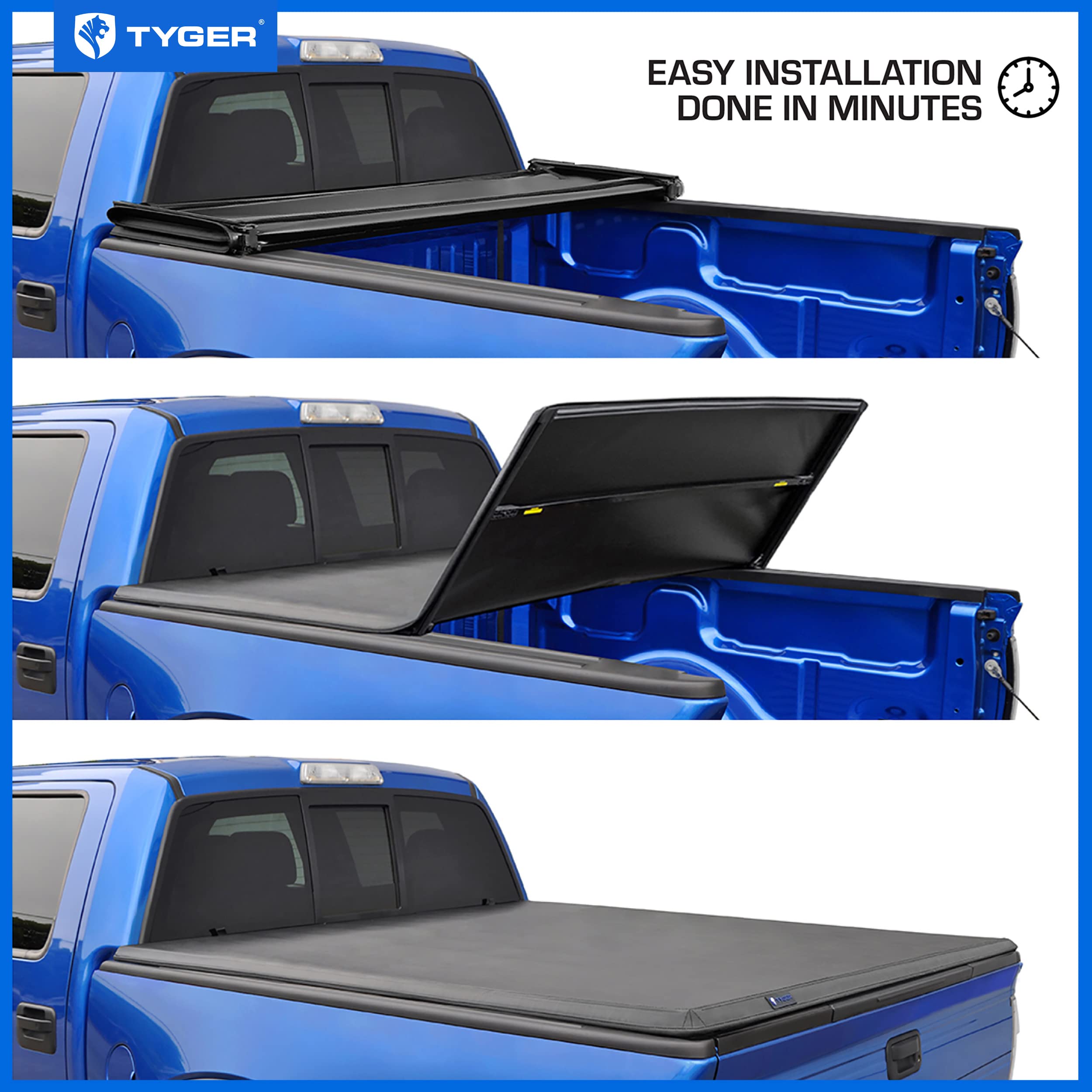 Tyger Auto T3 Soft Tri-Fold Truck Bed Tonneau Cover Compatible With 2016-2023 Toyota Tacoma | 5' Bed | Tg-Bc3T1630 | Vinyl, Blac