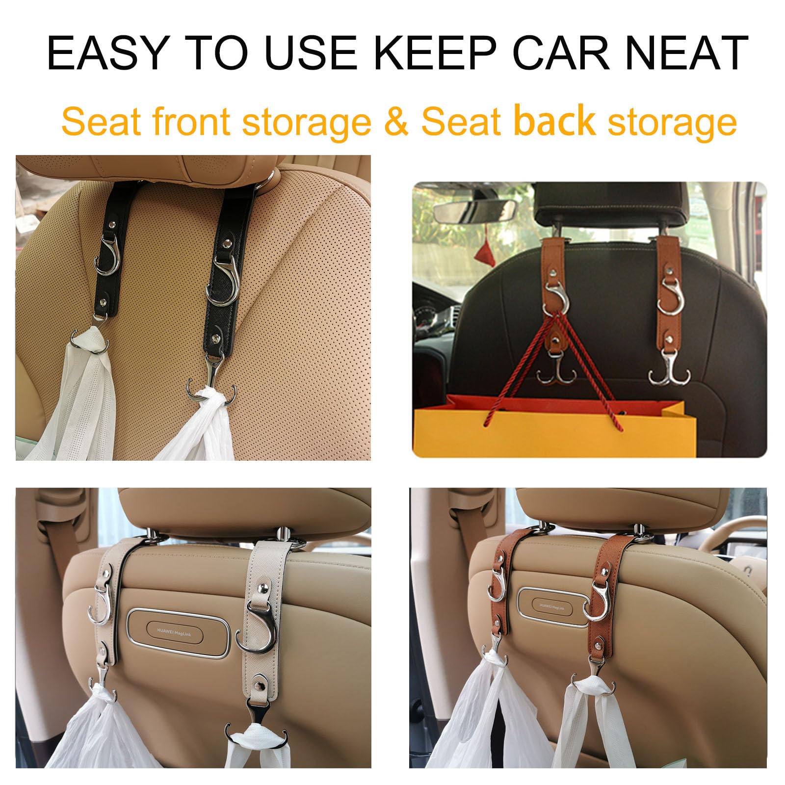Car Purse Hook For Men Women-Upgraded 3 In 1 Stronger Superior Leather Car Purse Holder Vehicle Seat Headrest Hanger Hooks For G