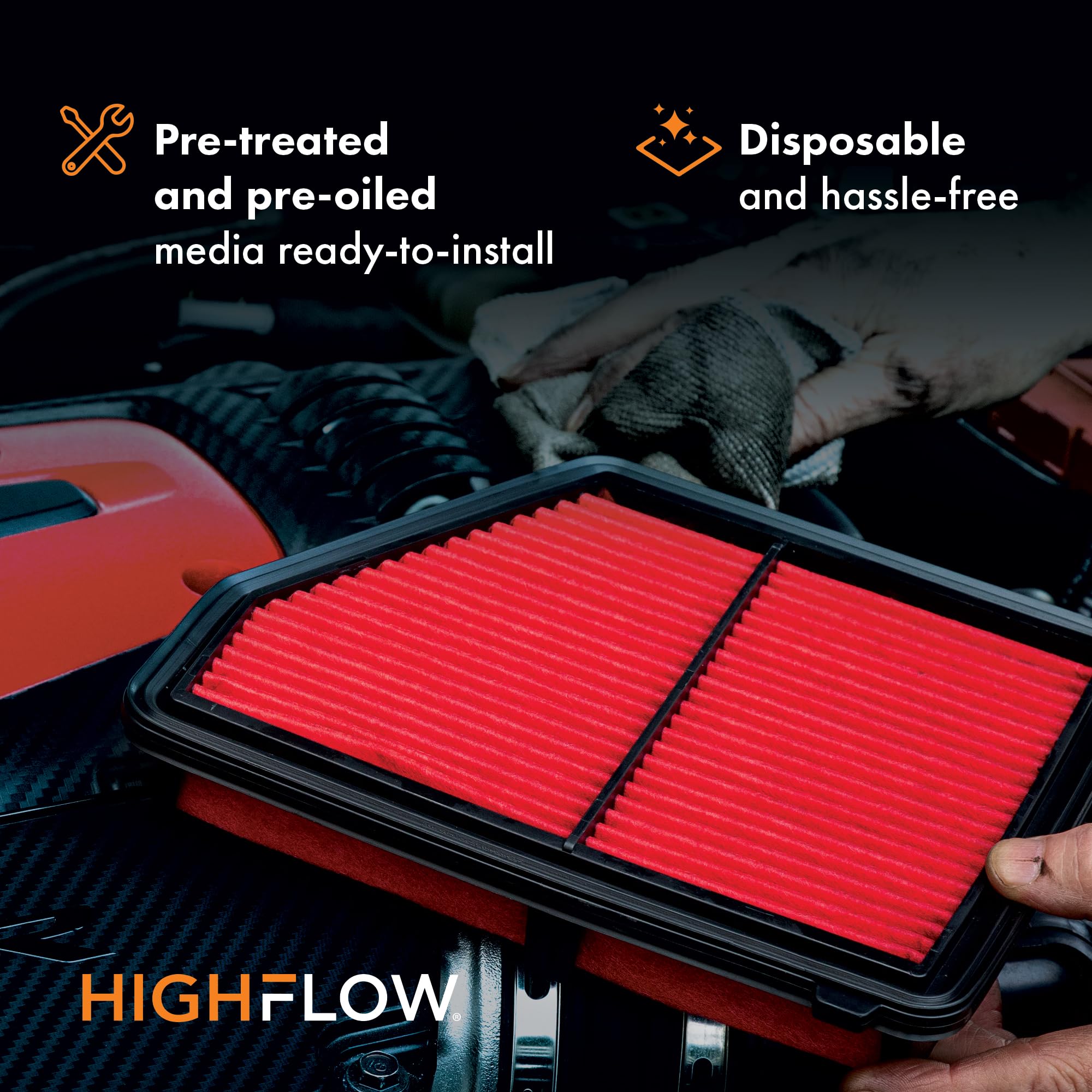 HIGHFLOW High Performance, Pre-Oiled Disposable Engine Air Filter PA99114X | Fits 2016-2019 Nissan TITAN XD