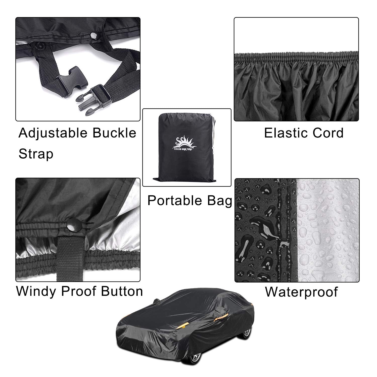Color Rain Time Full Car Covers For Sedan, Car Cover Waterproof All Weather Windproof Dustproof Uv Protection Scratch Resistant Indoor Outdoor Univers
