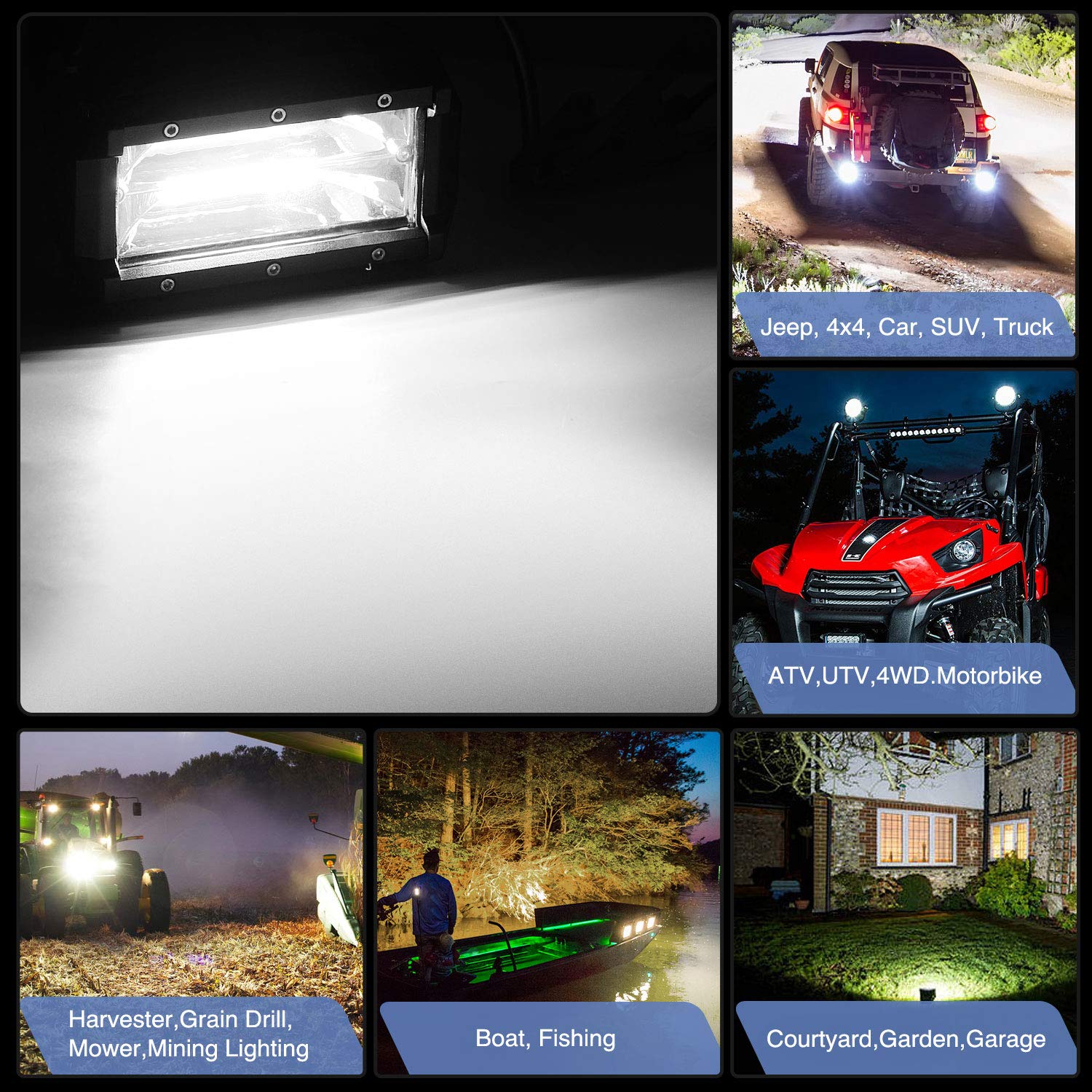 Nilight 18001F-B 2Pcs 5Inch 72W Double Row Flood Bar 10800Lumens Driving Fog Led Off Road Lights For Trucks Jeep Atv Utv Suv Boa
