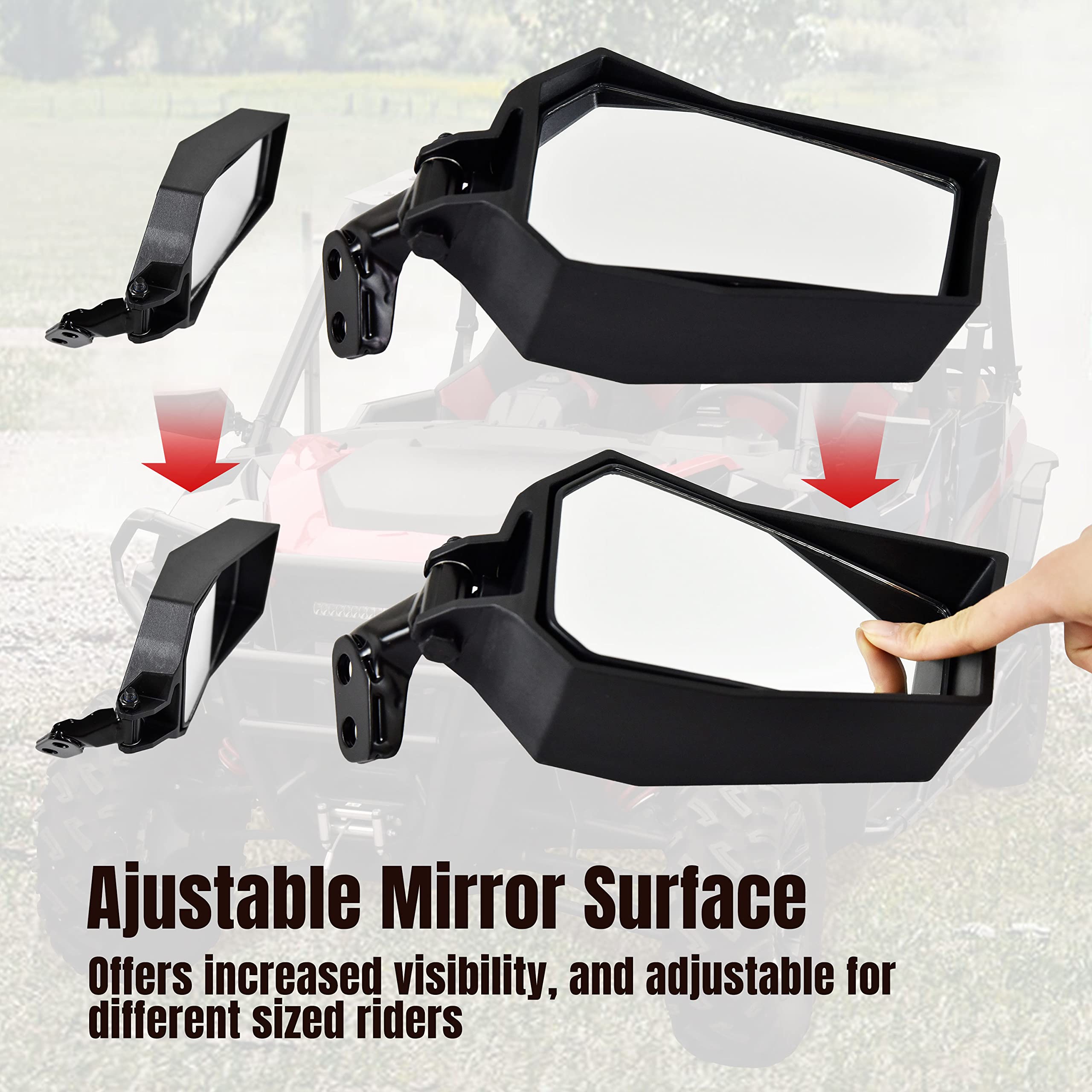 SAUTVS Adjustable Rearview Side Mirrors for Polaris General XP 1000, Metal, Black, Model ZP-YJ-030505-015, 2PCS