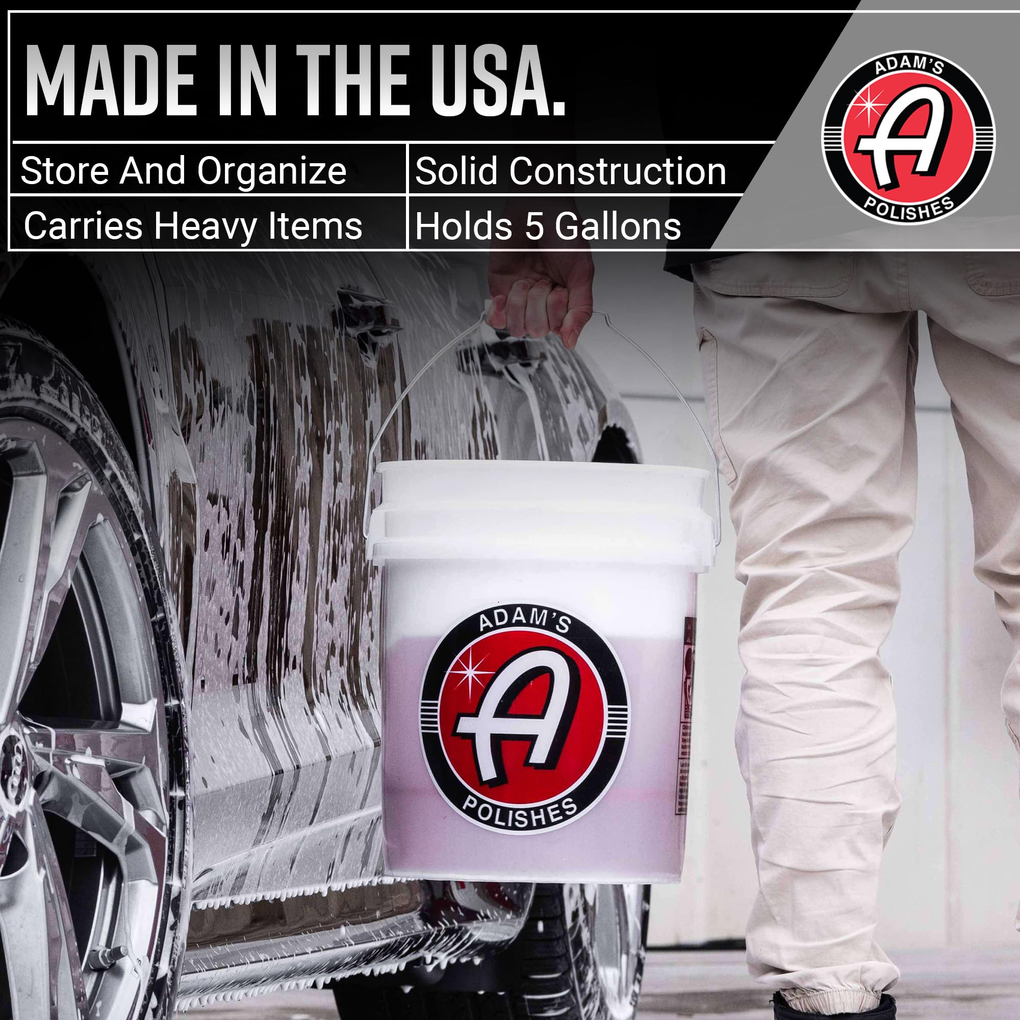 Adam 'S Wash Bucket (5 Gallon Bucket Only) - Car Wash Detailing Bucket For Auto Washing, Cleaning, Storage And More