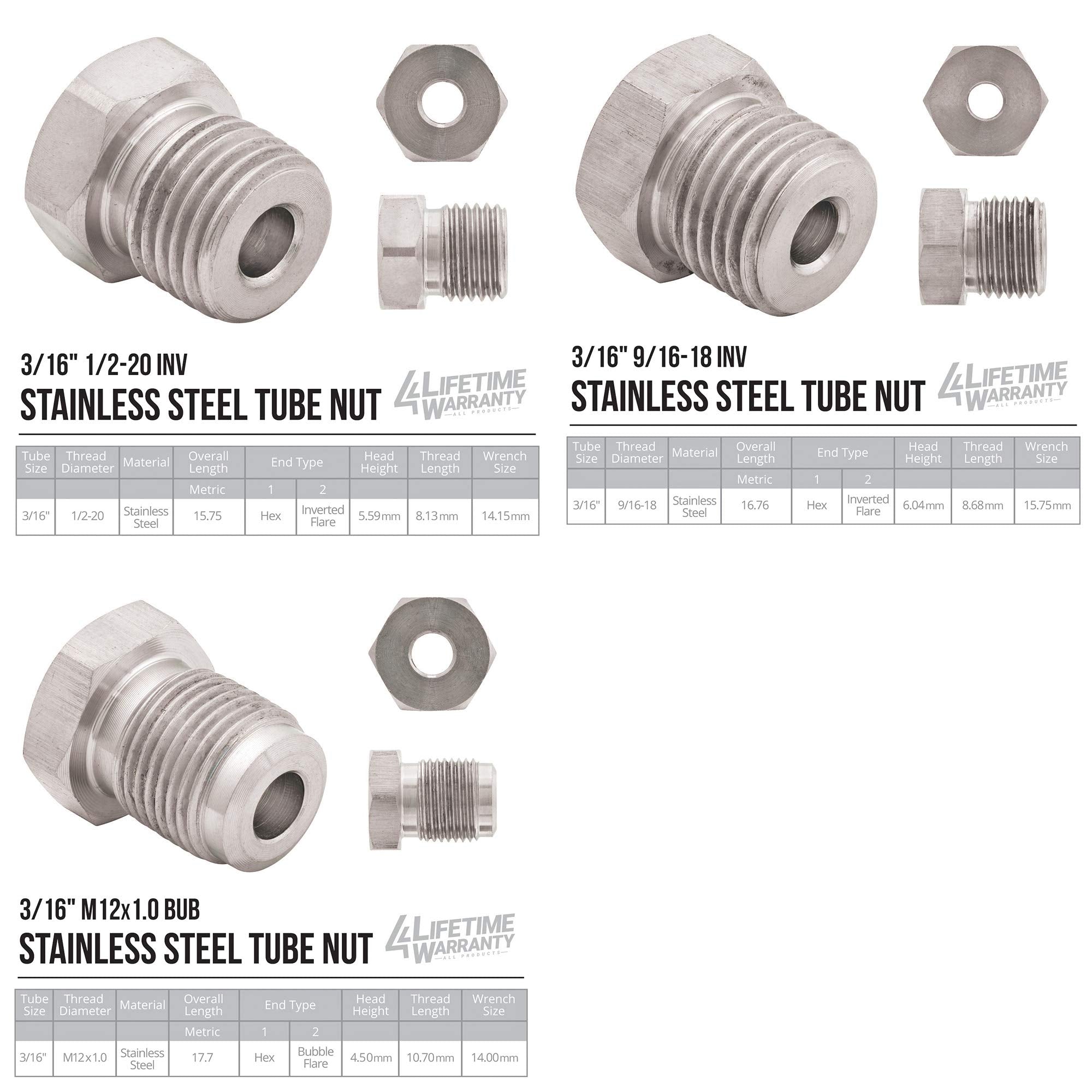 4LIFETIMELINES 25 ft 3/16 316L Marine Grade Stainless Steel Brake Line Replacement Tubing Coil and Fitting Kit, 16 Fittings Incl