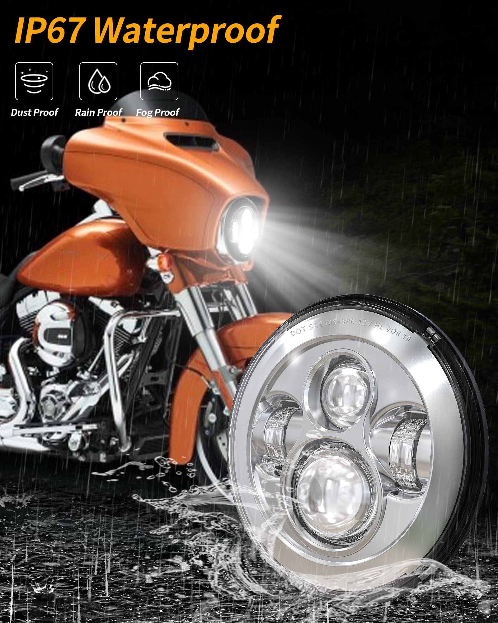 Xpctd 7 Inch Led Headlight Kit For Street Glide Road King Electra Glide Ultra Classic Fat Boy Tri Cvo Heritage Softail Slim Delux Ultra Limited Chrome