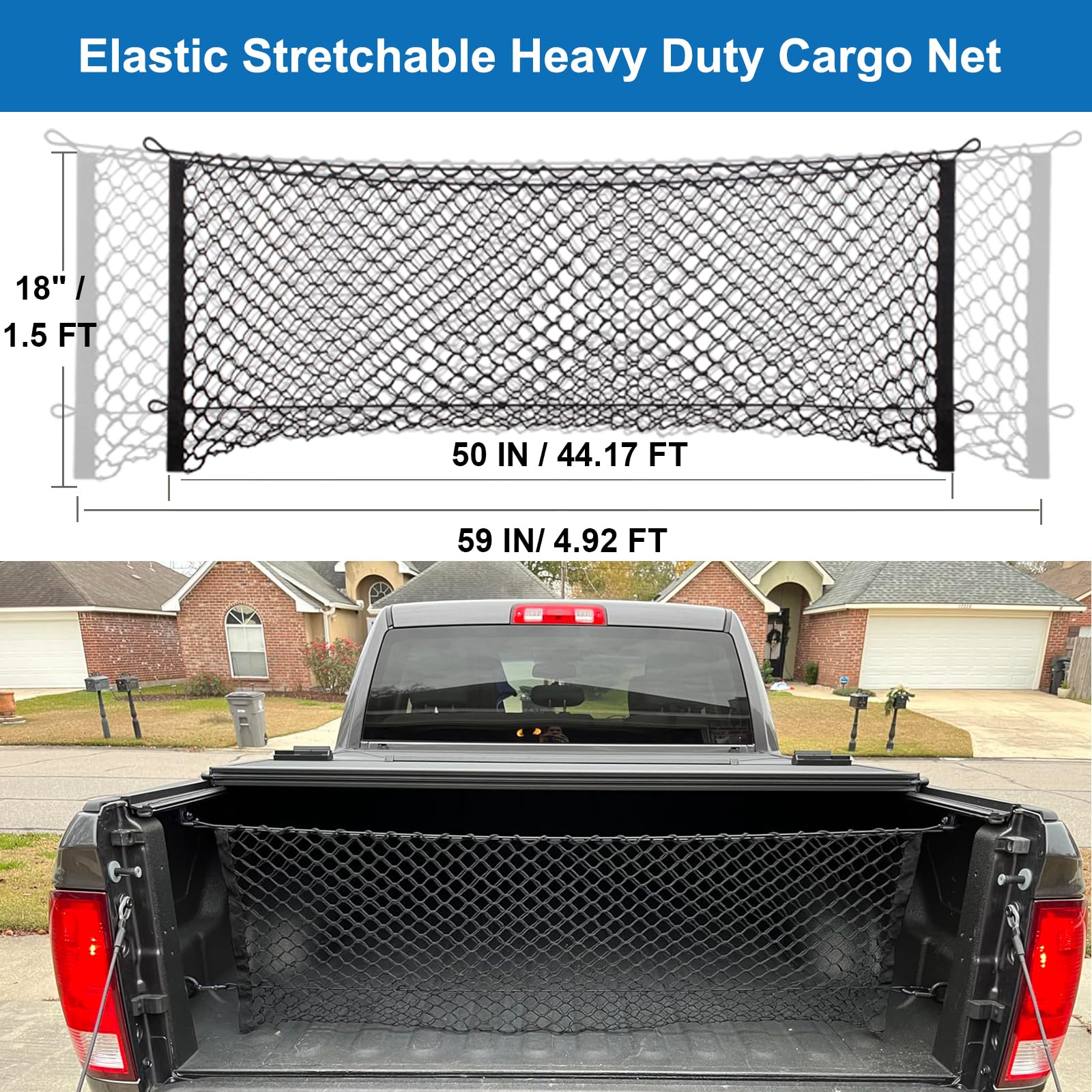 Cargo Net for Pickup Truck Bed & Tailgate | Heavy-Duty Elastic Truck Bed Organizer with Accessories | Universal Fit for Silverad