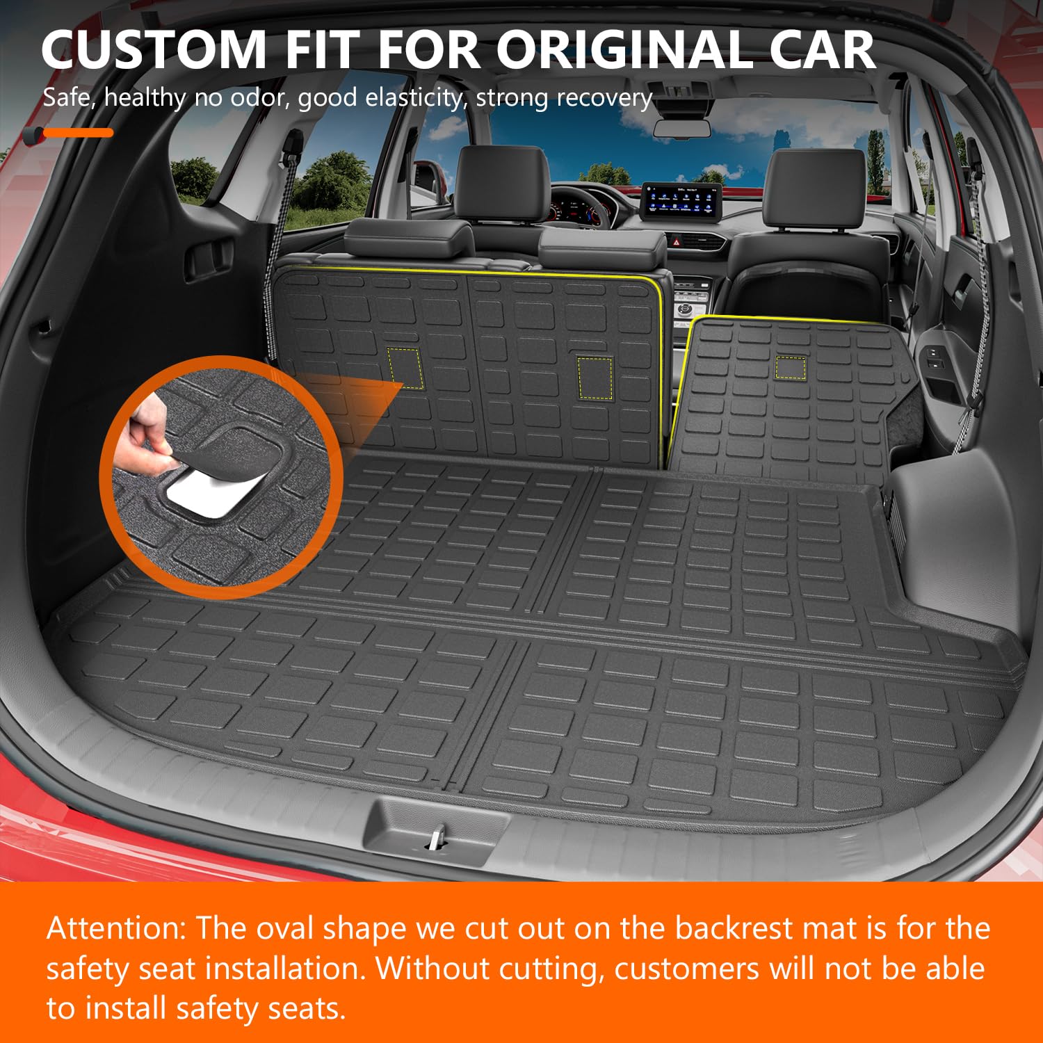 powoq Cargo Liner for 2021-2023 Santa Fe - TPE Rear Backrest & Trunk Mat, All Weather Protection, Compatible with Santa Fe Models