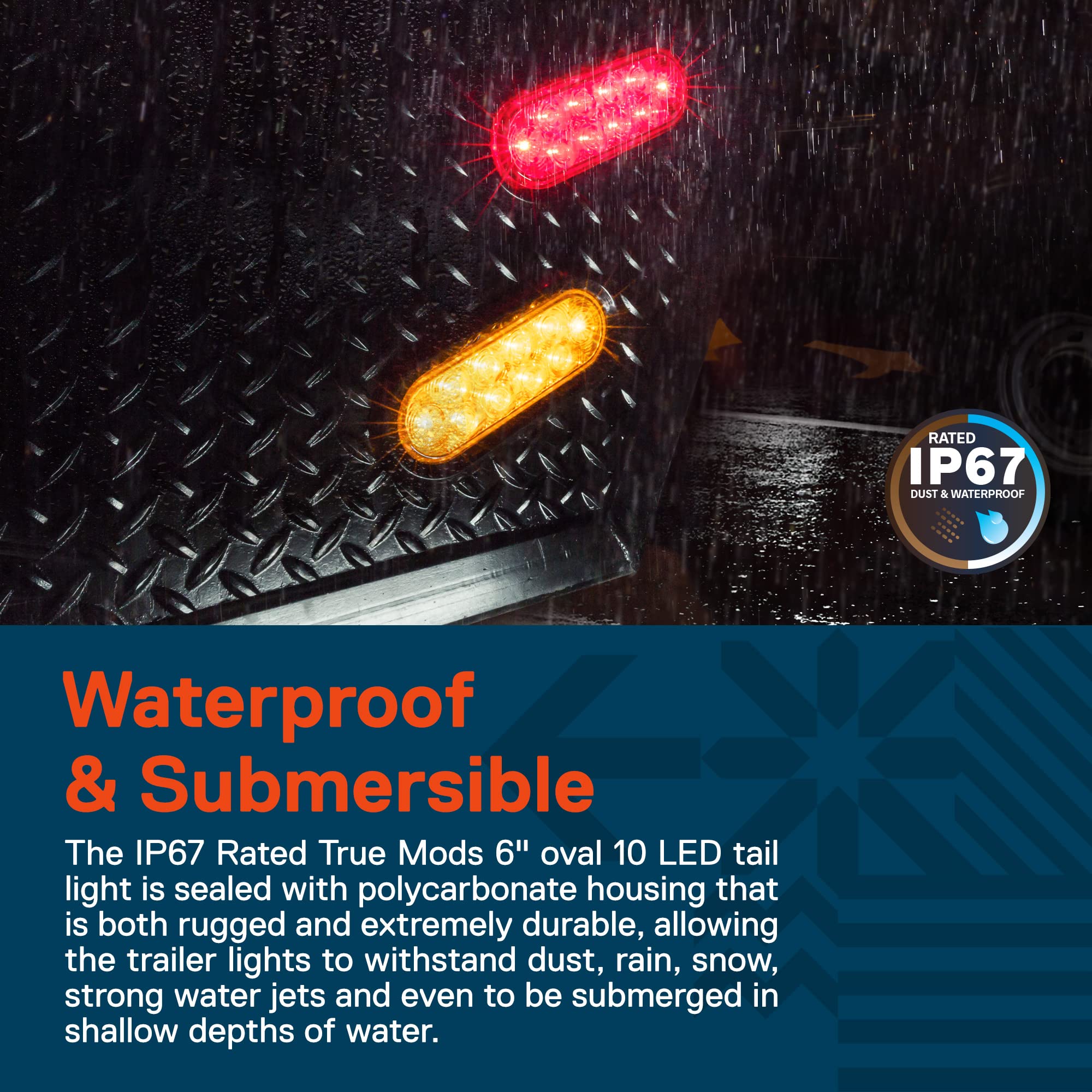 True Mods 2 Red + 2 Amber + 2 White 6'' Oval Led Trailer Tail Light Kit [Dot Fmvss 108] [Grommets & Plugs] [Ip67 Waterproof] Sto