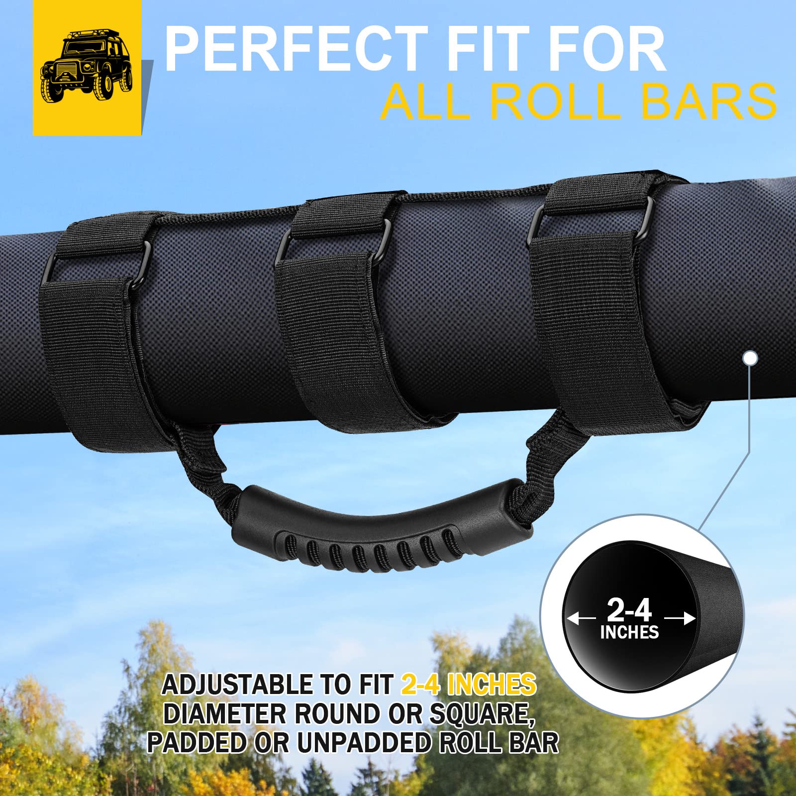 moveland 2 Pack Grab Handle Set for Jeep Wrangler TJ YJ JK, Black Metal, Easy-to-Fit Design, Compatible with 1955-2023 Models