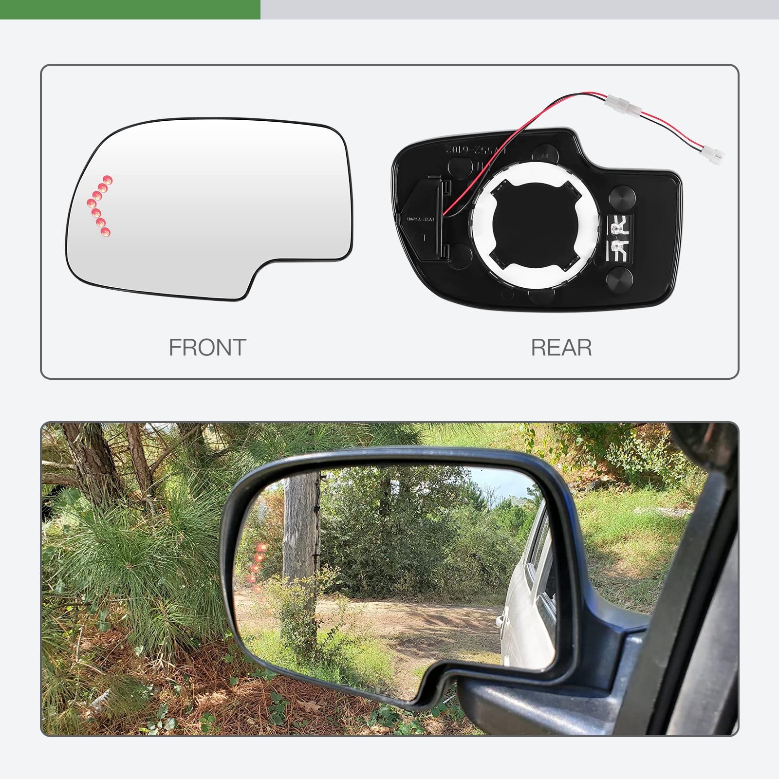 Scitoo Exterior Mirror Replacement Glass Driver Left Side Power Heated Signal Fit For 2003-2007 For Chevy Silverado Suburban For