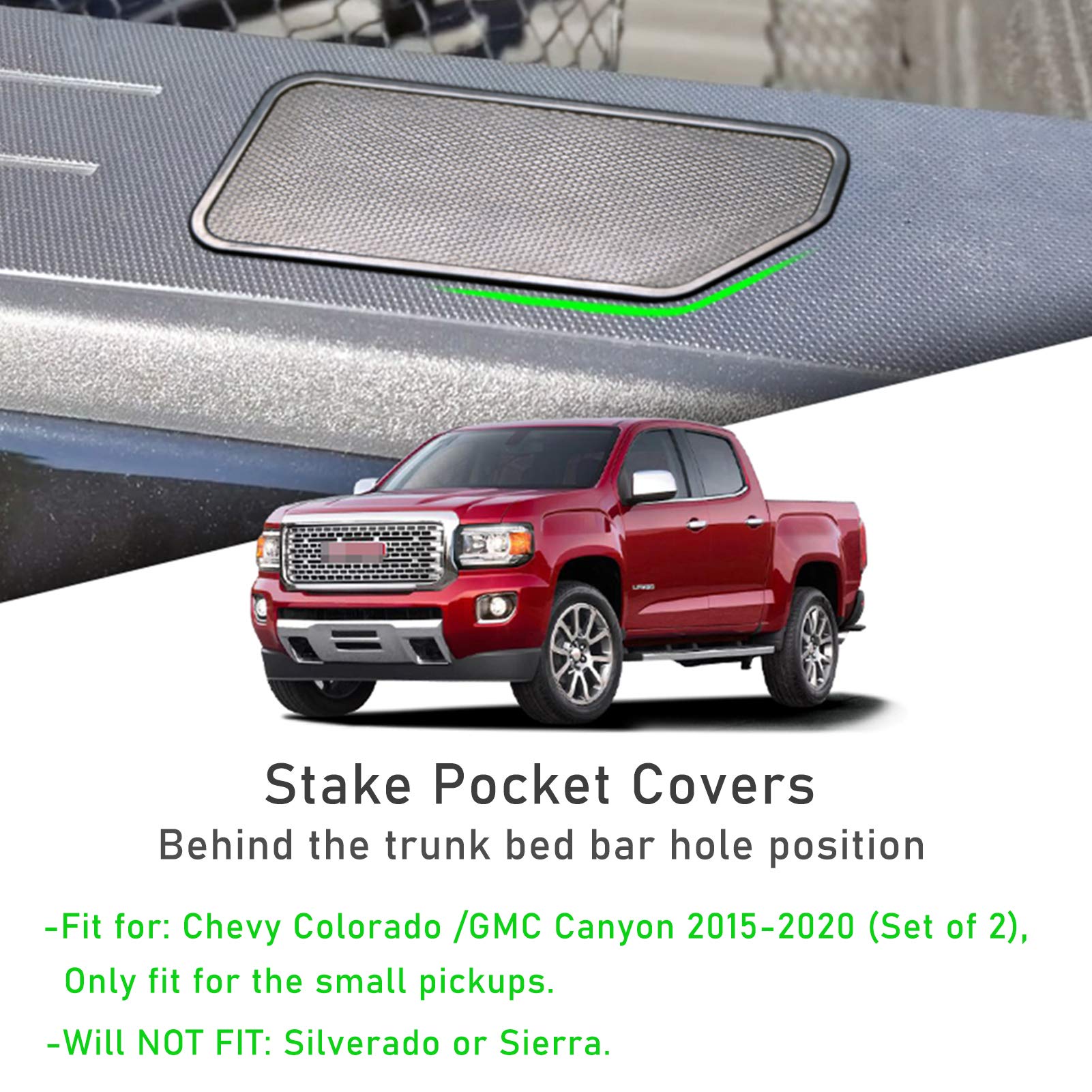 Yumzeco Bed Rail Stake Pocket Covers for Chevy Colorado/GMC Canyon 2015-2023, ABS Material, 2Pcs, Color as Shown