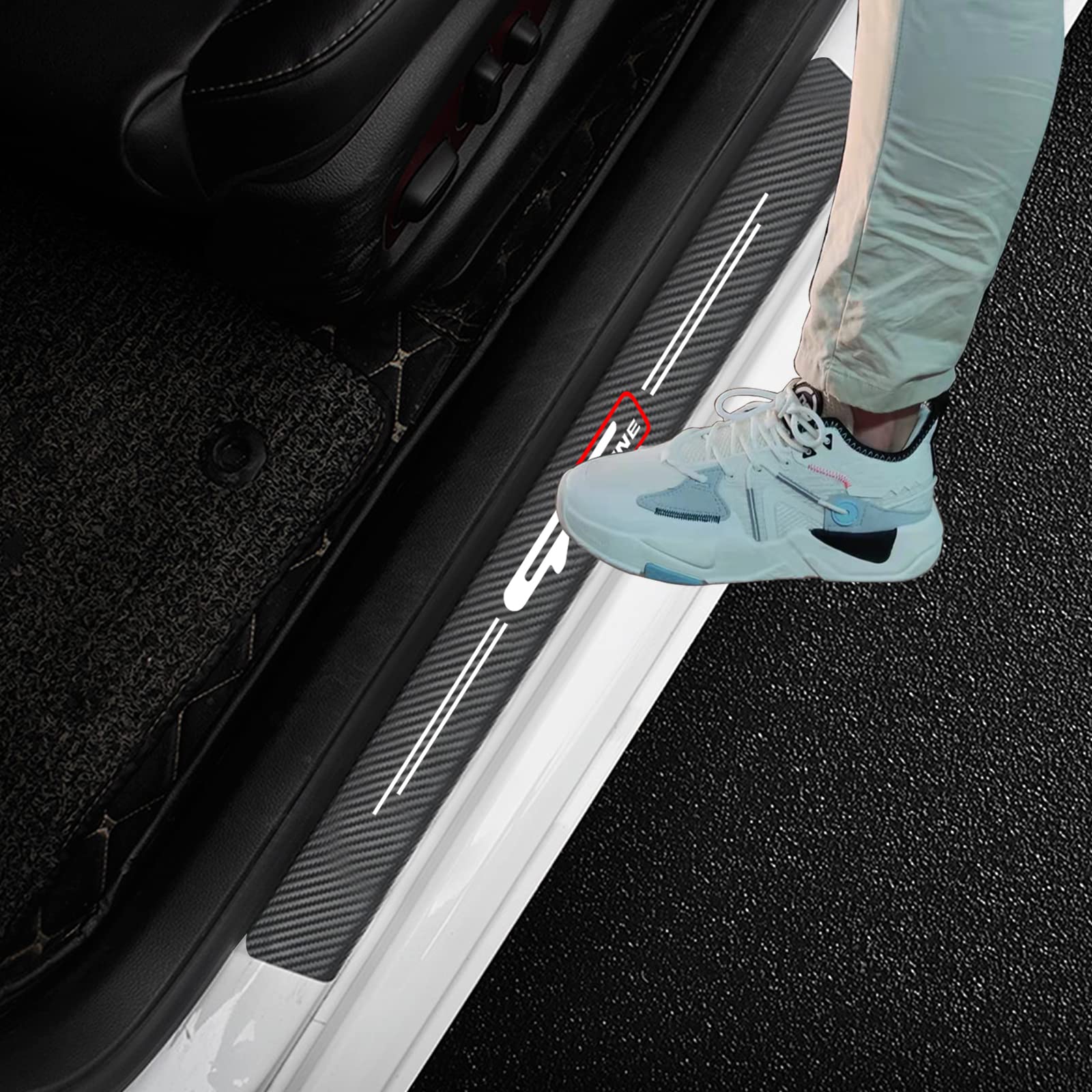4Pcs Gt Line Decal Stickers Carbon Fiber Leather Car Door Sill Decoration Scuff Plate for Kia GT Line Car (Please Pay Attention 